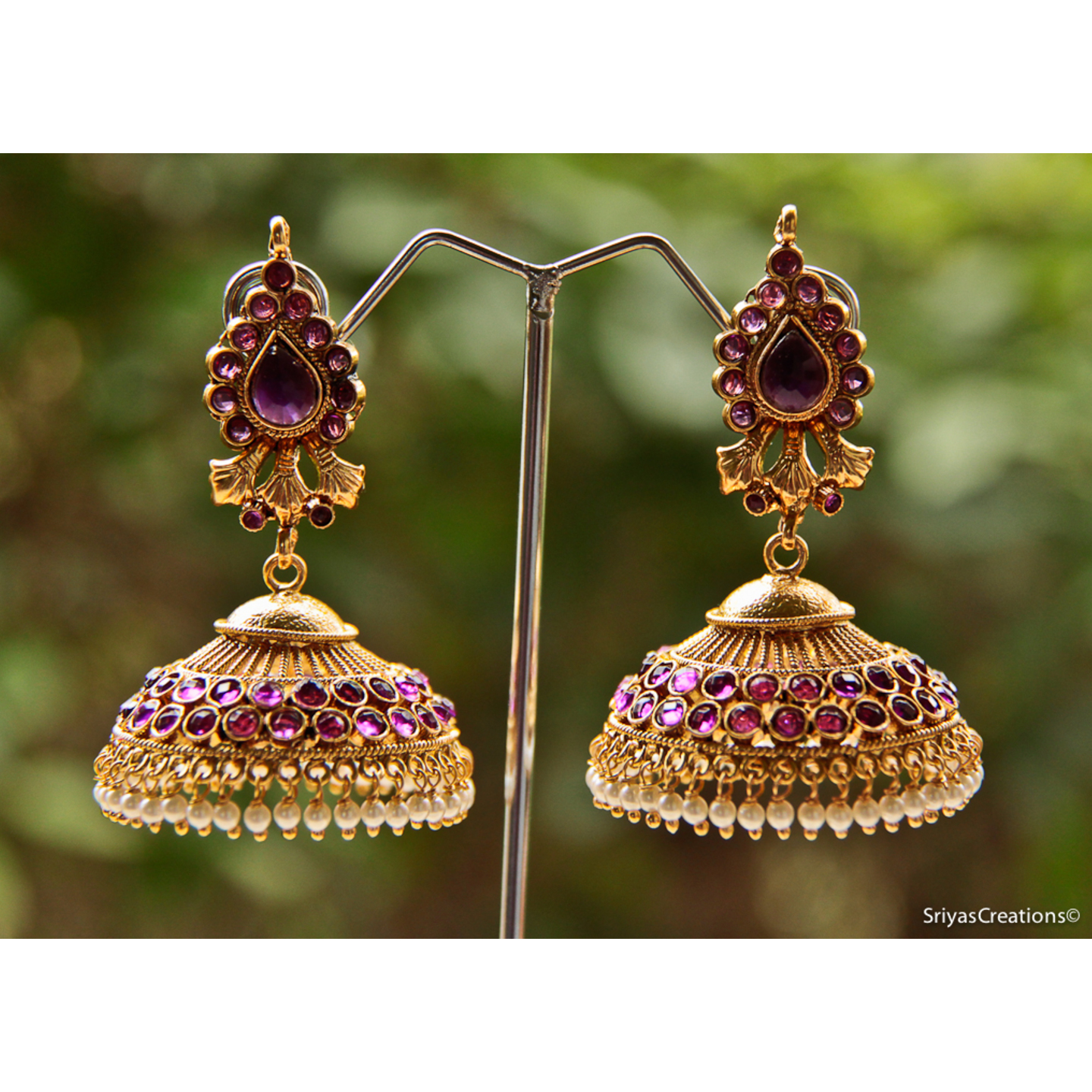 Purple Drop & Stone Studded Jhumka