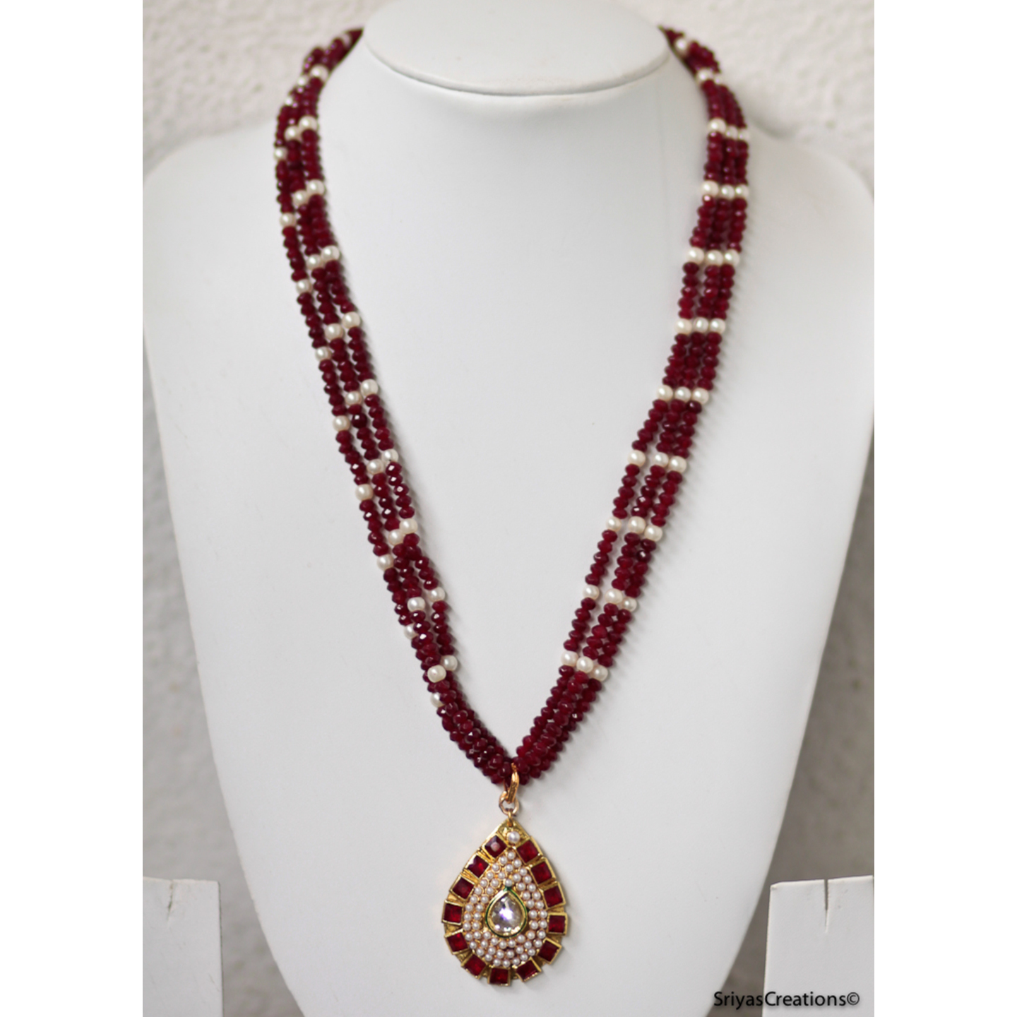  Red Pearl Layered Necklace set