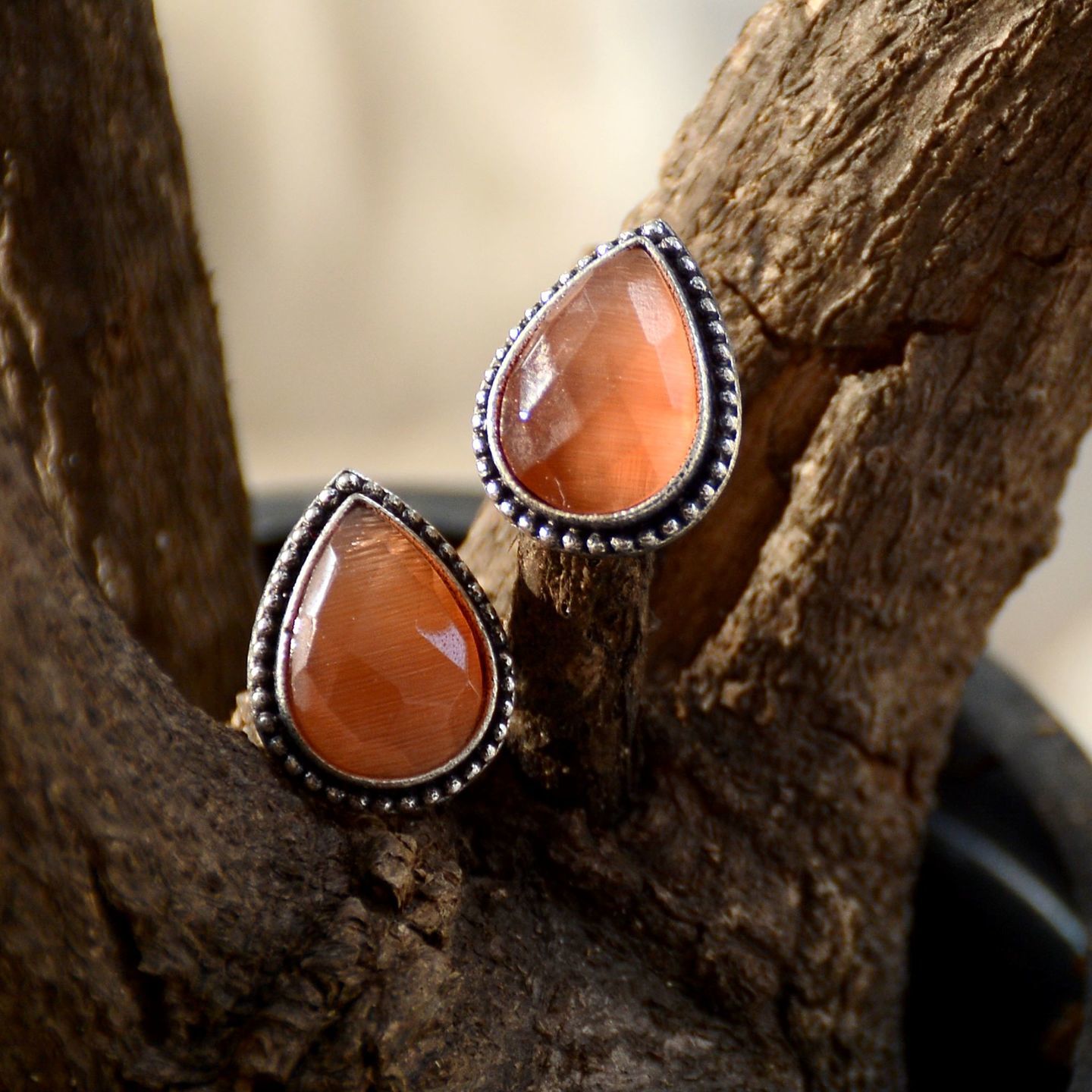 Orange Silver Tone Drop Ear Top