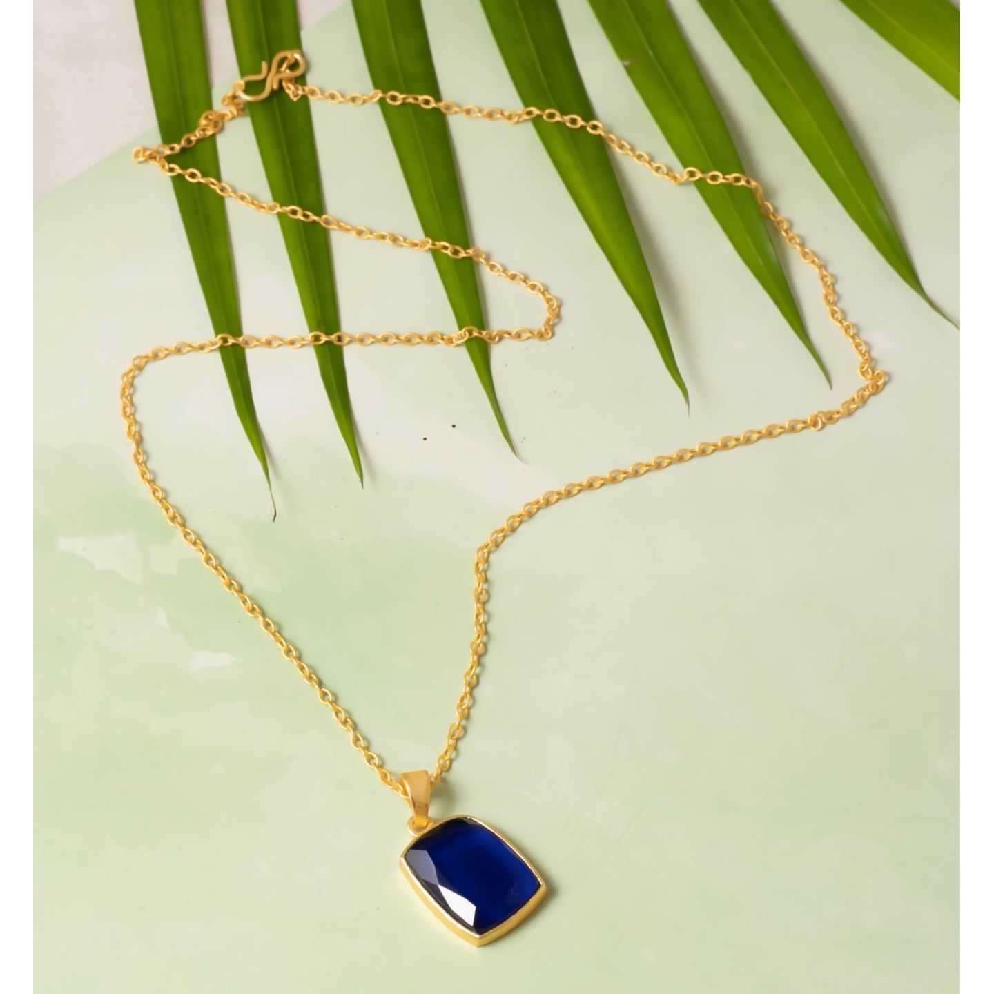 Blue Rectangle Stone Pendant Necklace