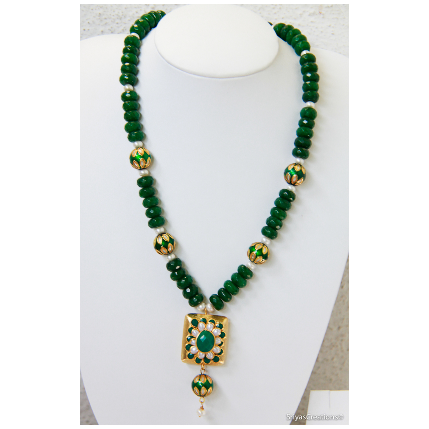 Green Pachi Beaded Designer Handmade Pendant Necklace Set