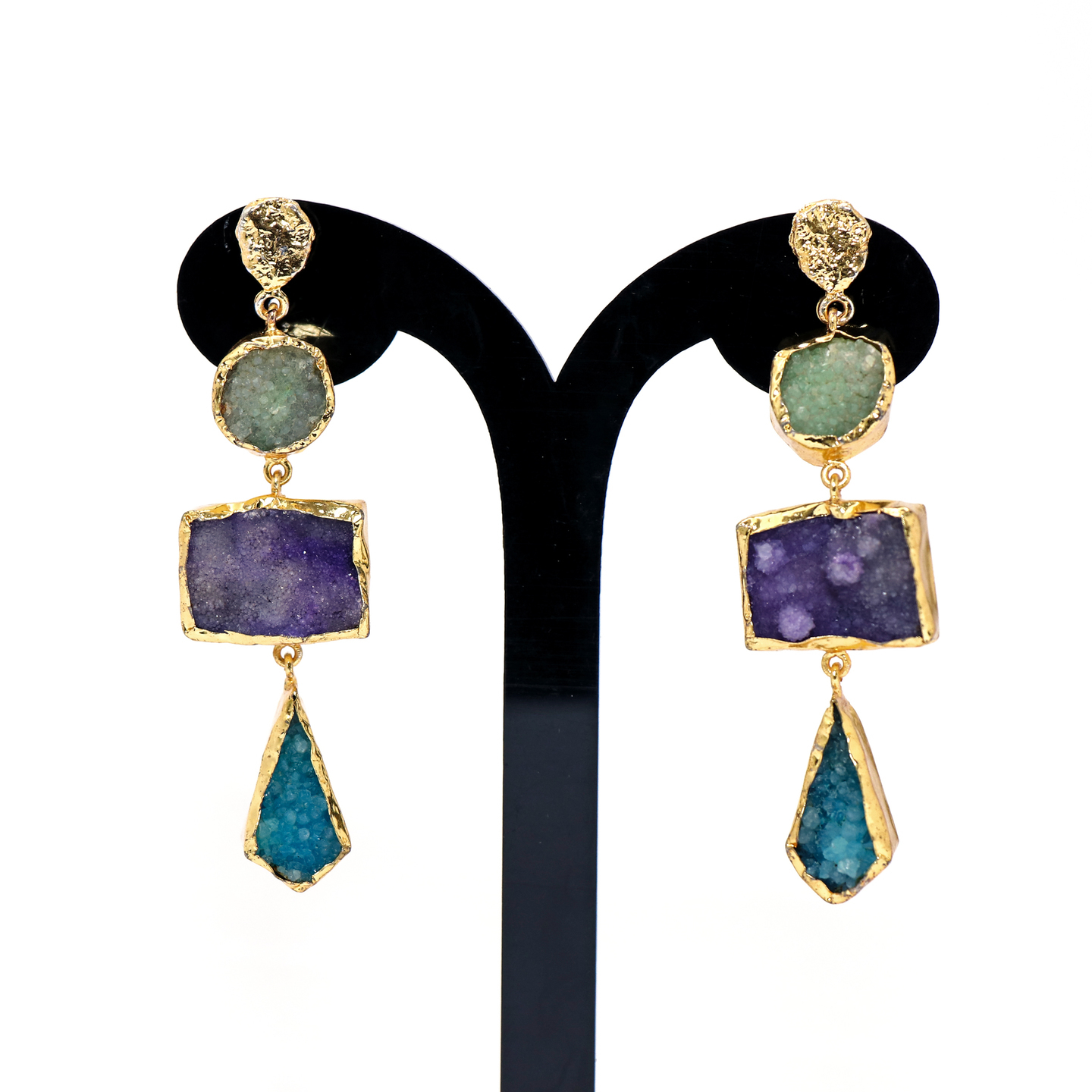 Yellow Purple Blue Stone Handmade Dangler Earrings