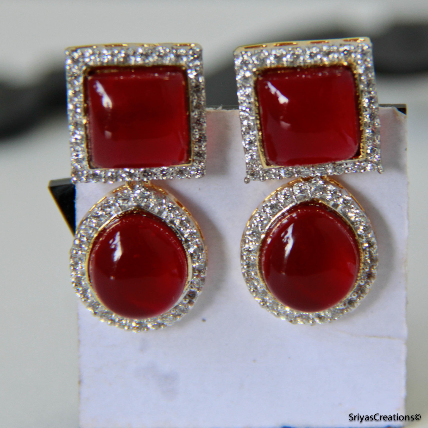 Red Drop & Square Ad Earring