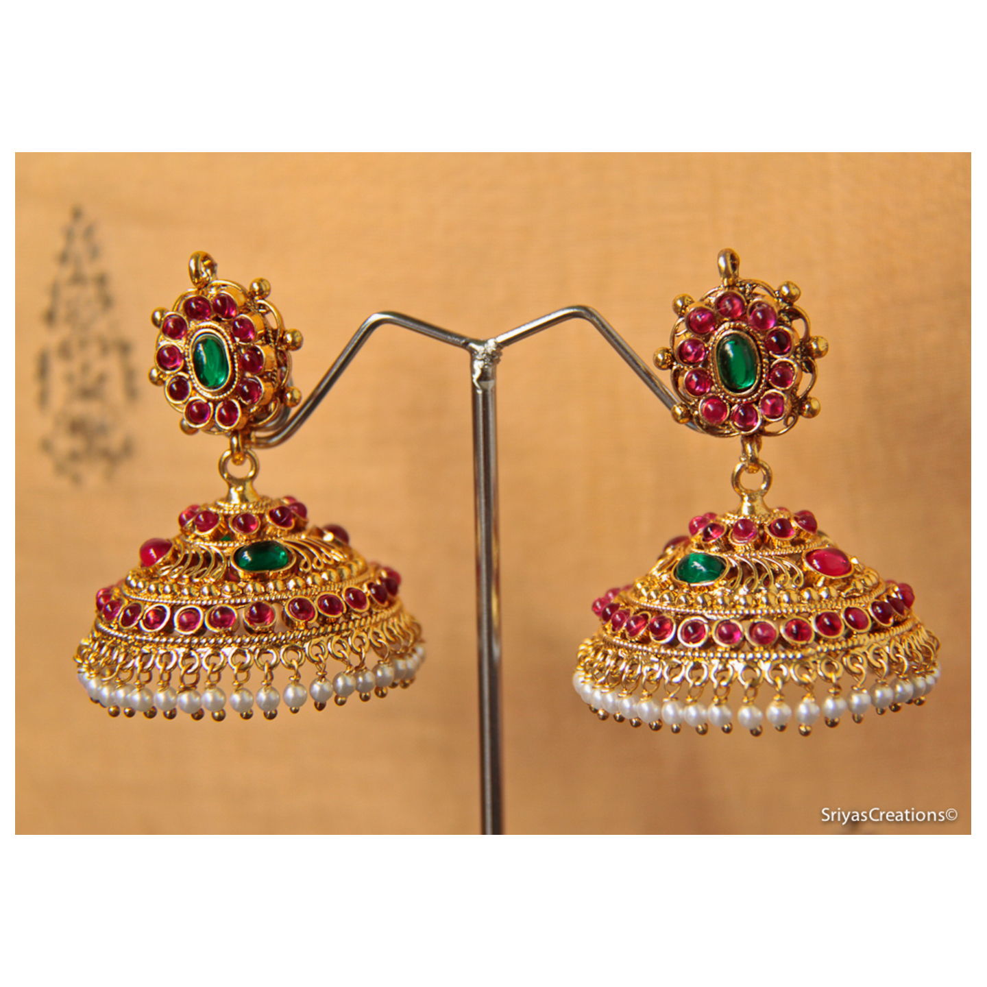 Green Red Multi  Drop & Studded Jhumka