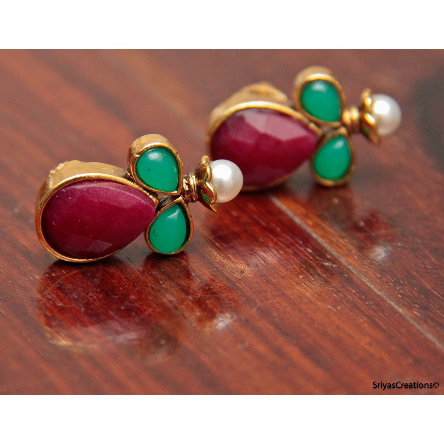 Three Red & Green Drop Stud