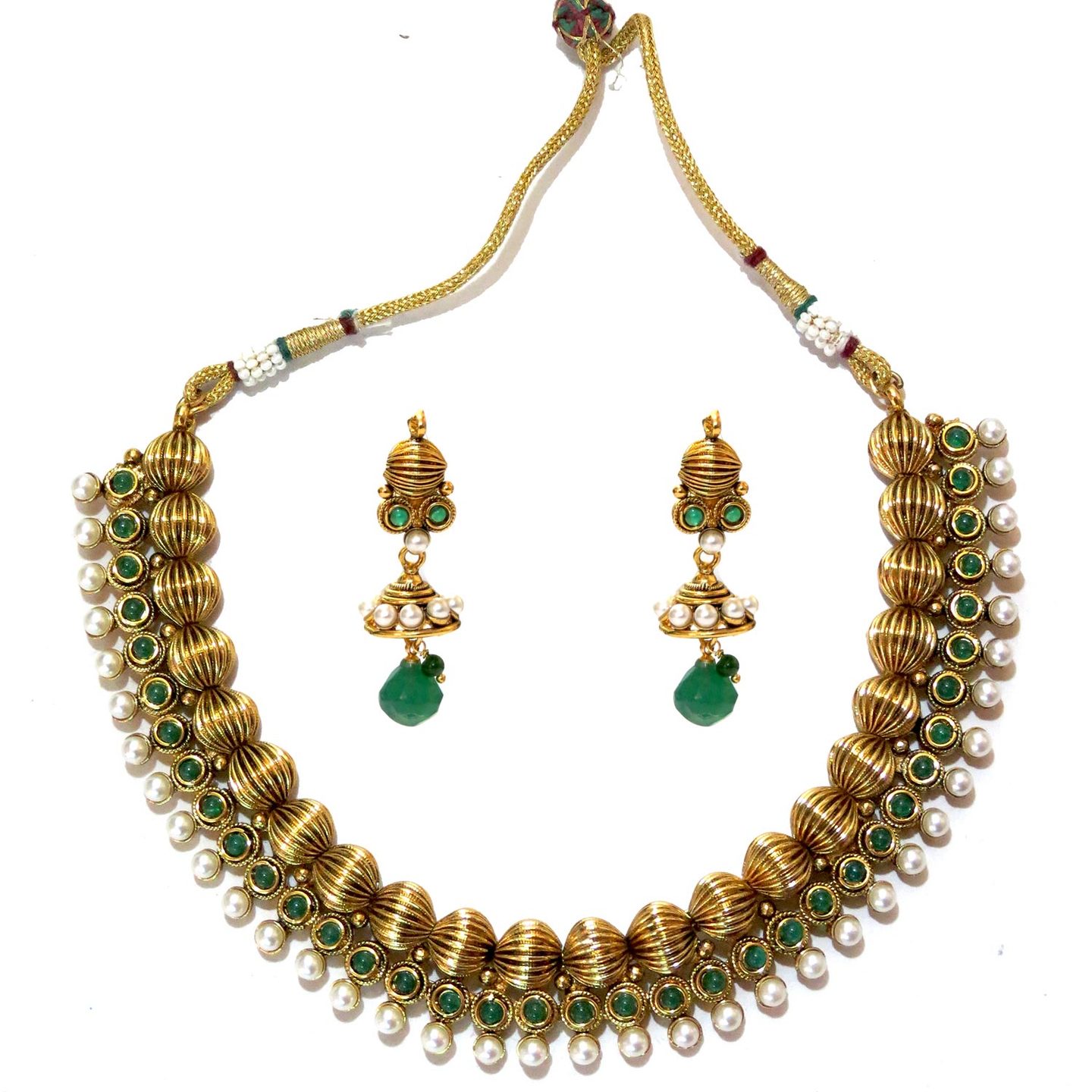 Three Layered Ensembled Necklace Set - Green