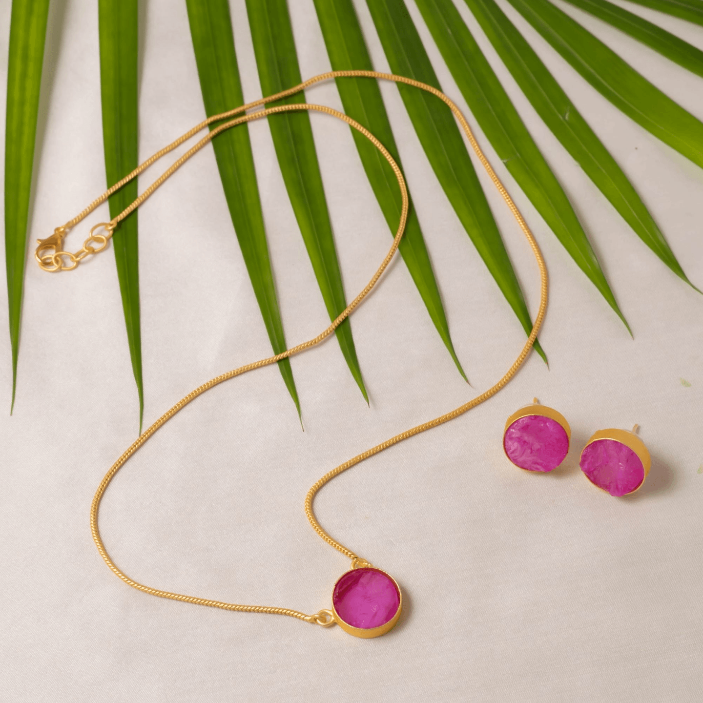 Pink Gold Tone Pendant Stud Set