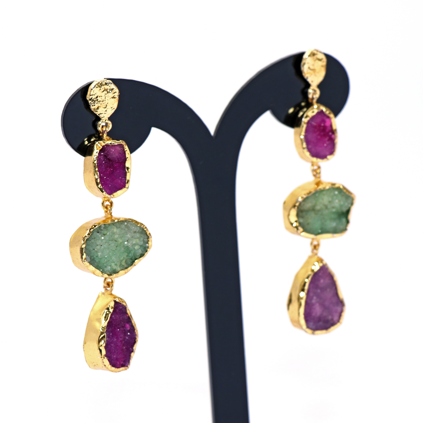 Purple Yellow Stone Gold Handmade Designer Dangler Earrings