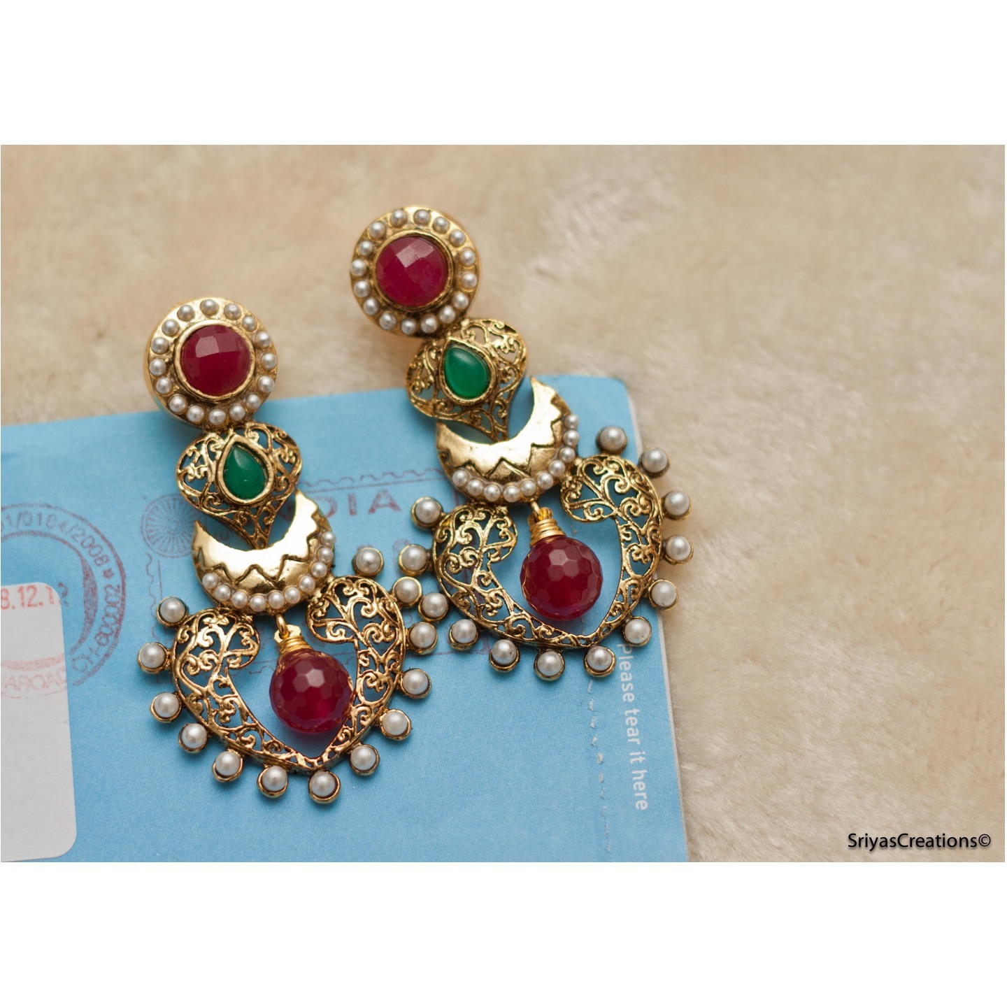 Red Green Layered Earring
