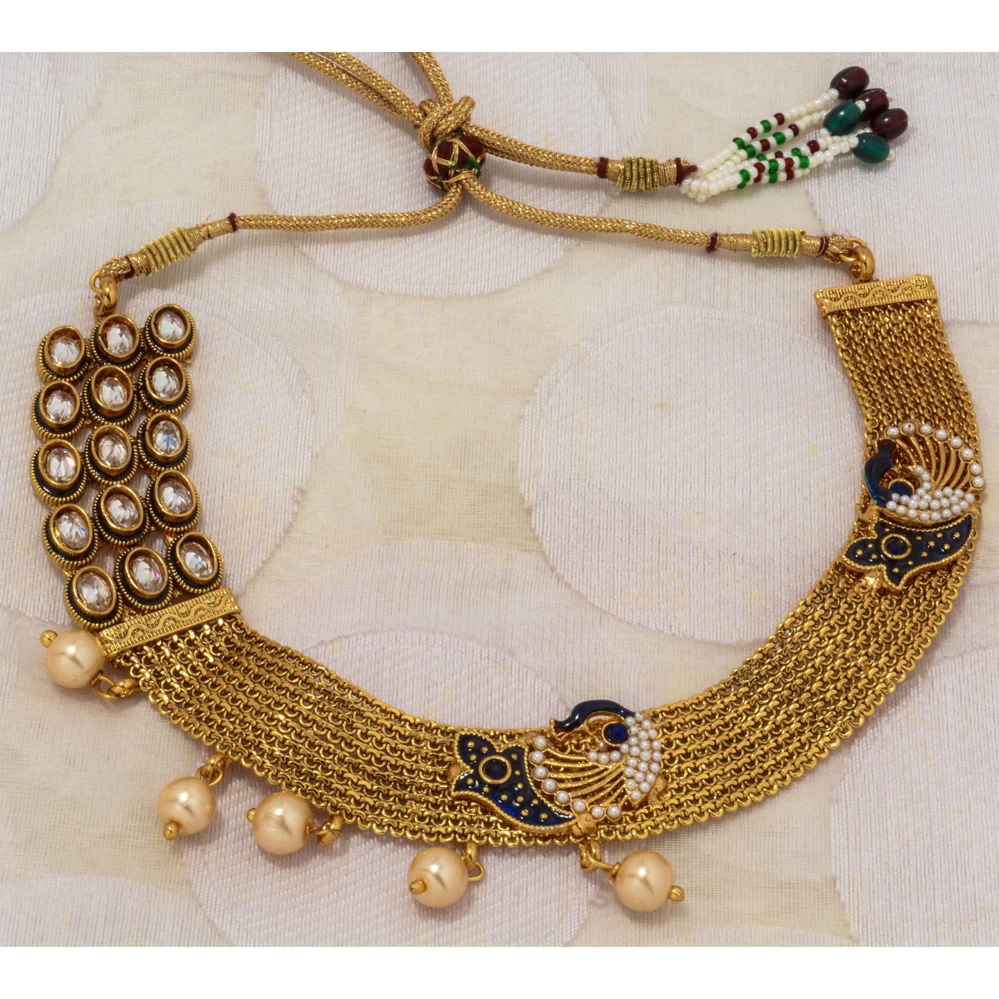 Blue Enamel Peacock Kundan Multi Layer Choker Necklace