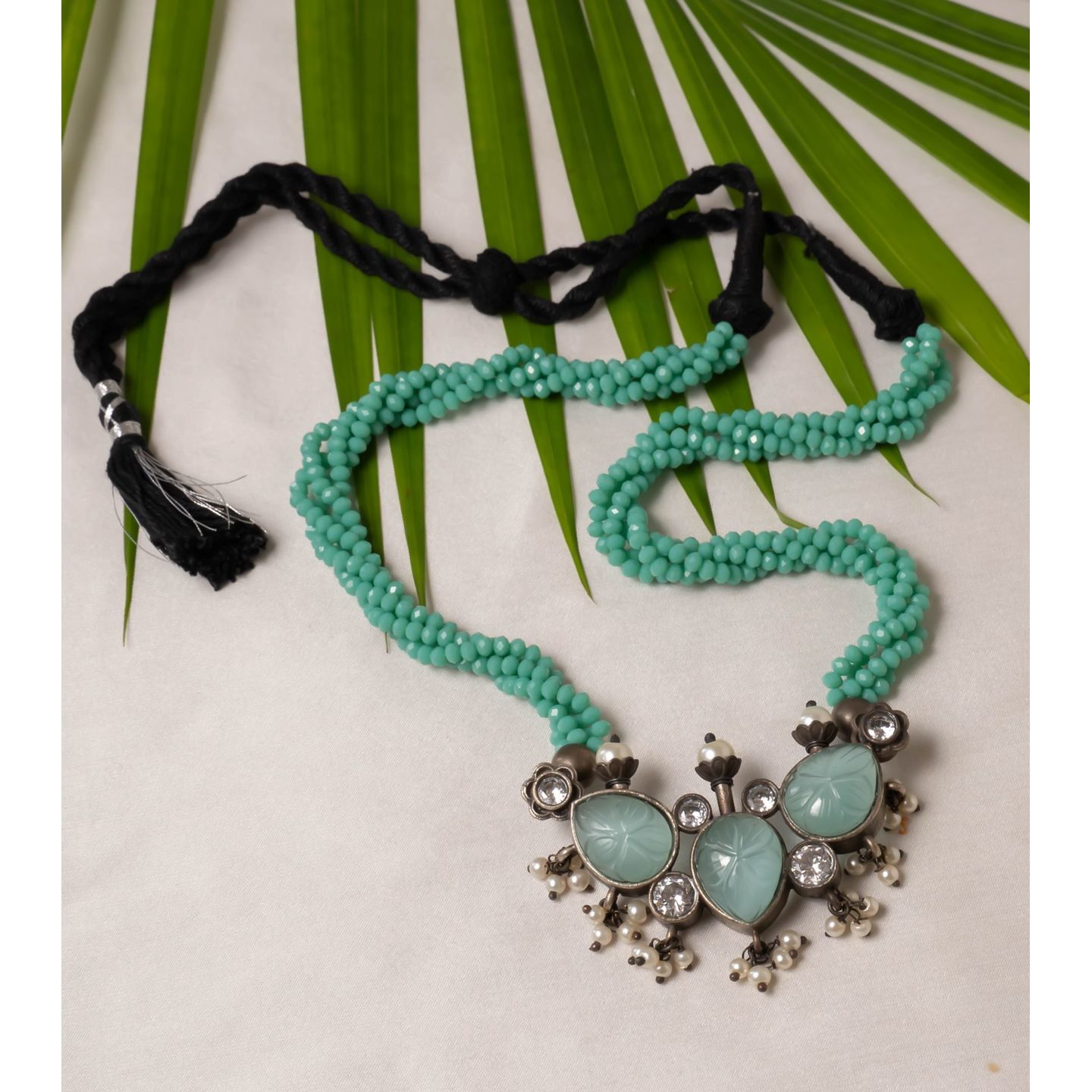 Turquoise Greenish Stone Carved Multi Layer Necklace