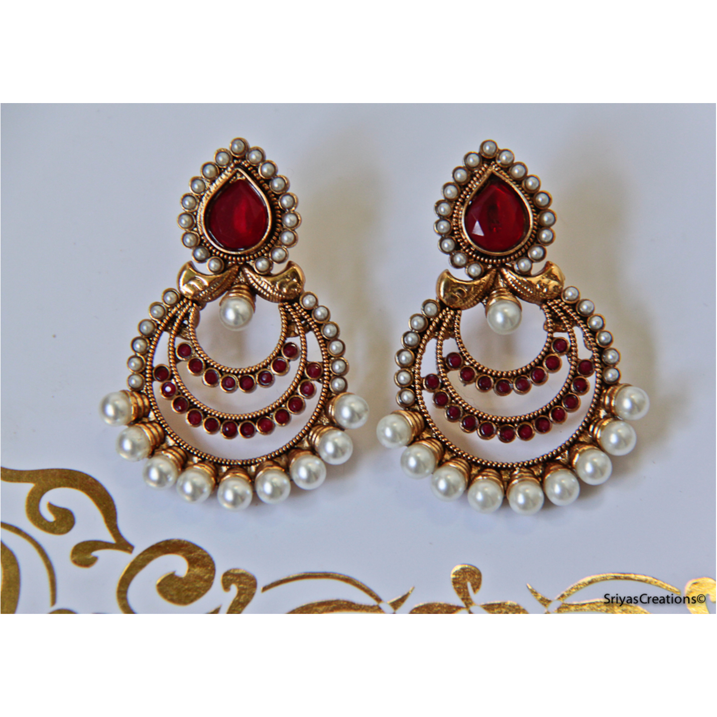 Red Drop Top & Layered Stone Circled Earring