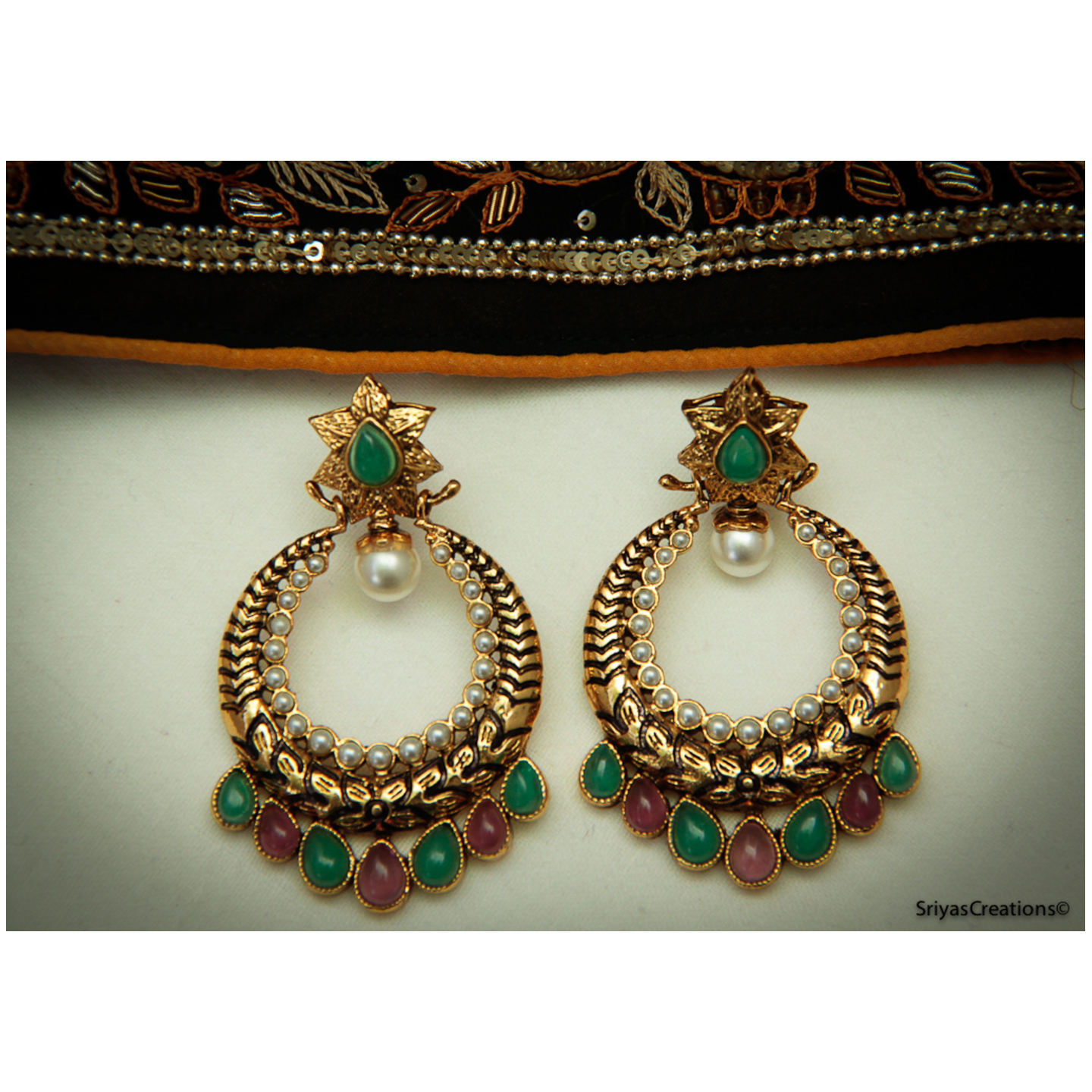 Green Purplish pink Floral Drop Chand