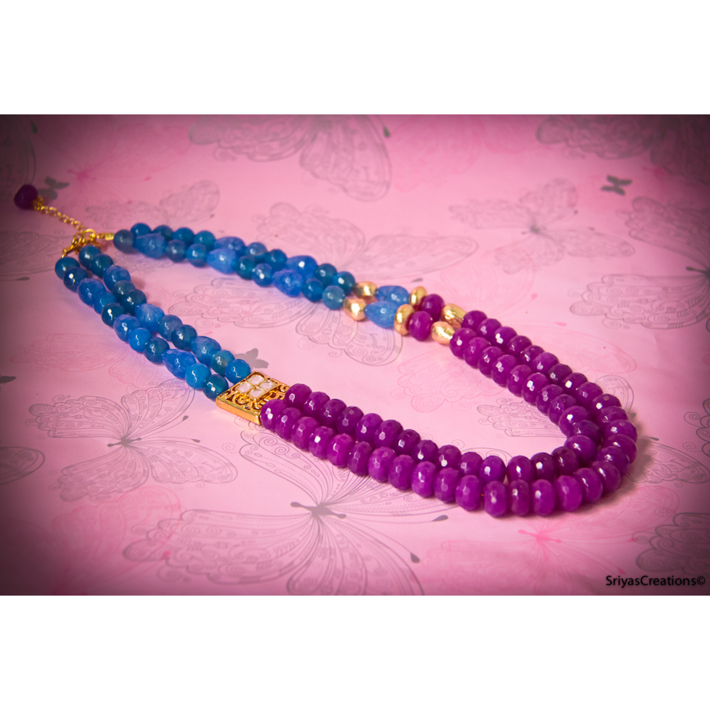 Blue Purple Layered Side Pendant Necklace