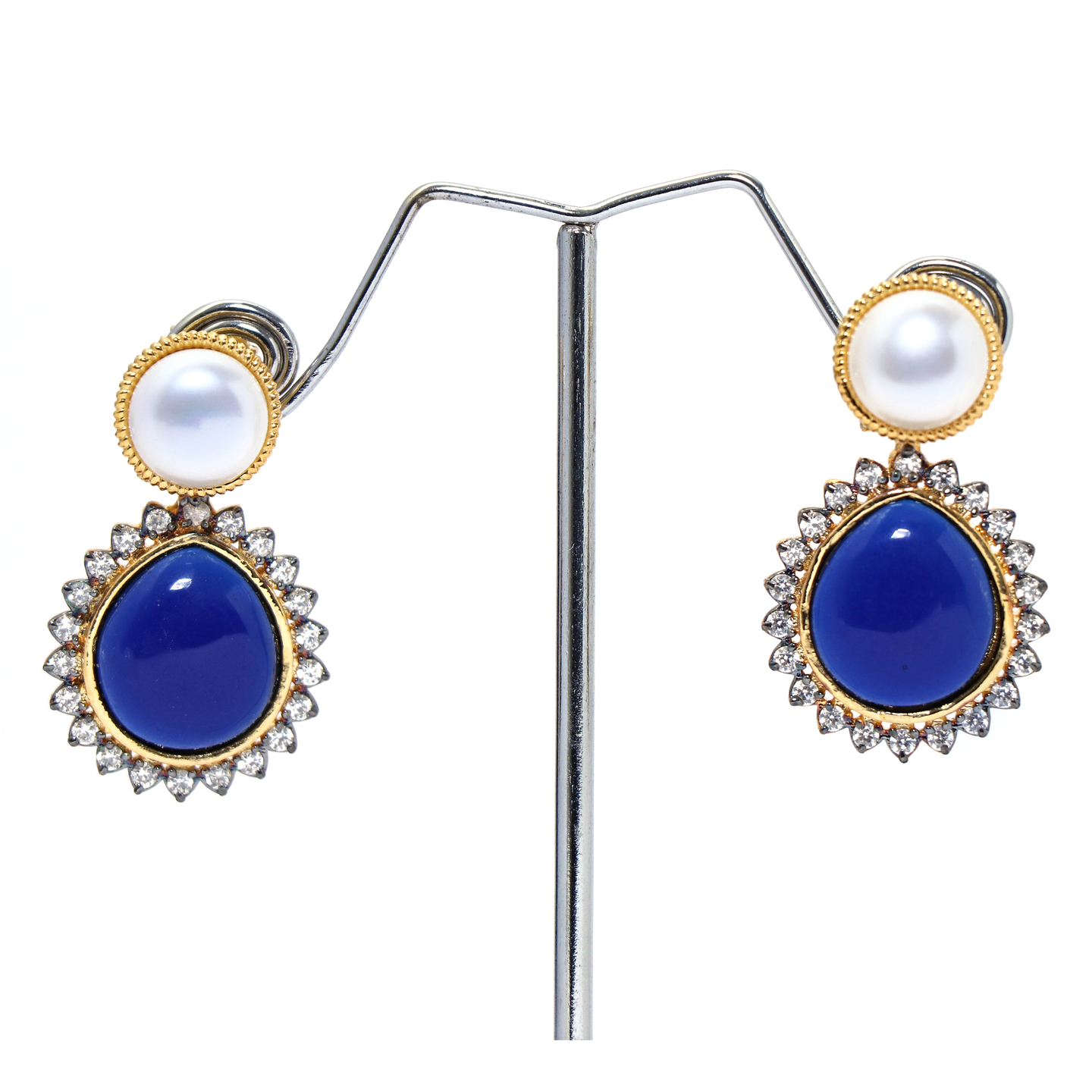 Royal Blue Pearl Drop Earrings