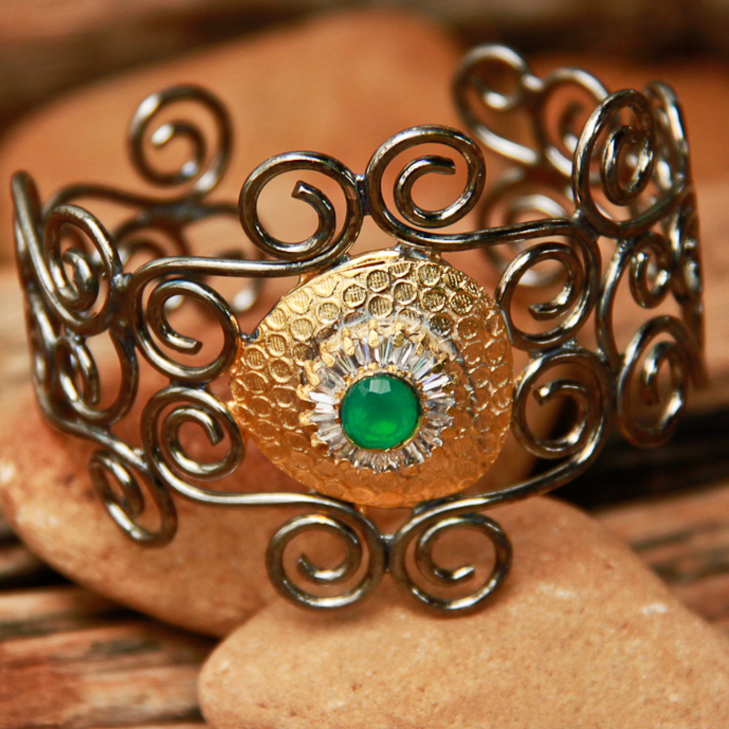 Green AD Silver Gold Light Weight Kada
