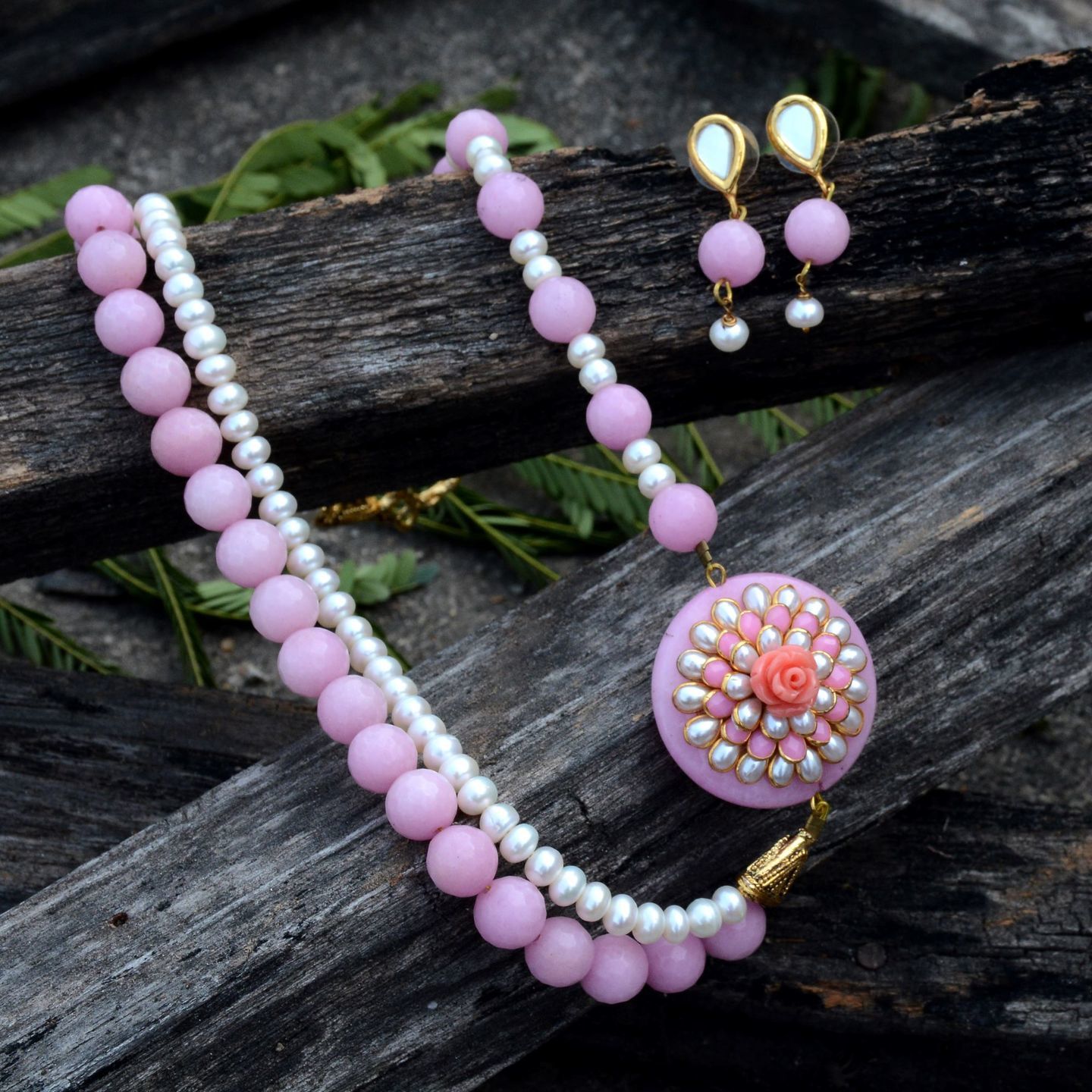 Pink Pearl Layered Pachi Designer Necklace