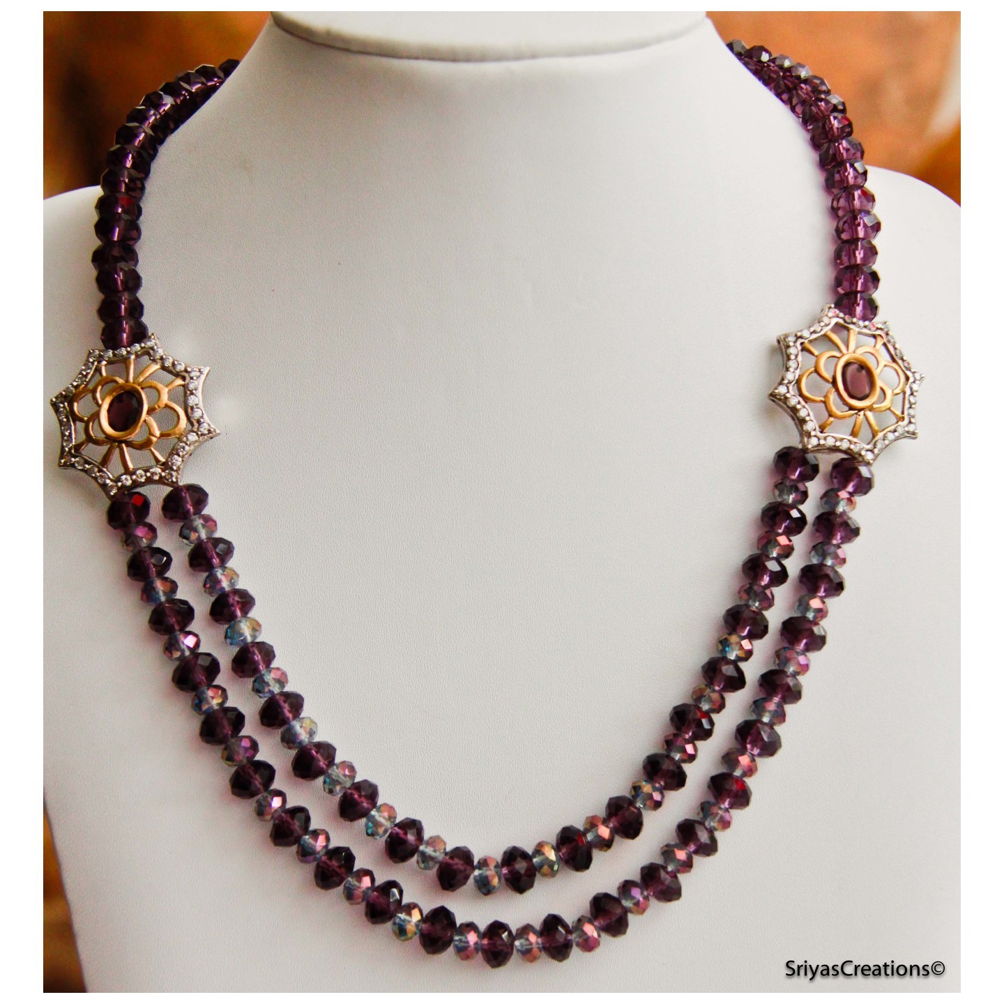 Purple Grey Blue Crystal Handmade Layered Necklace