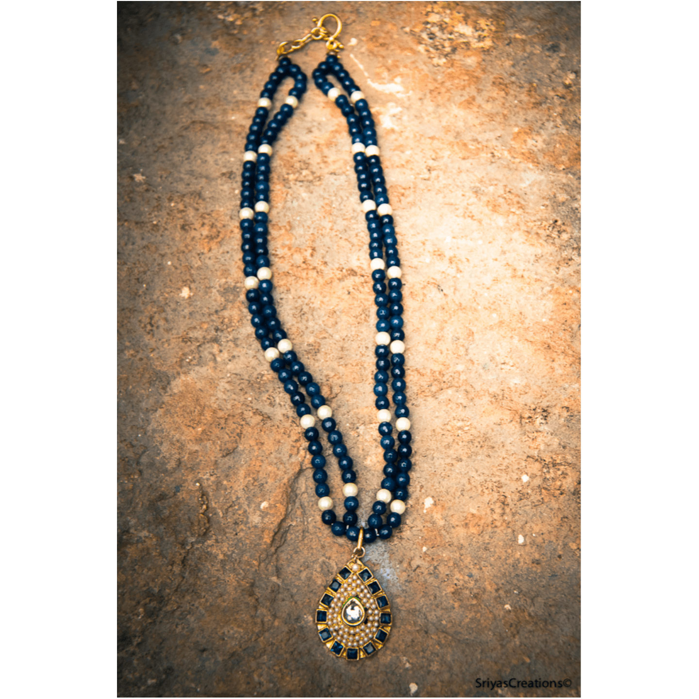 Blue Pearl Layered Gemstone Handmade Necklace