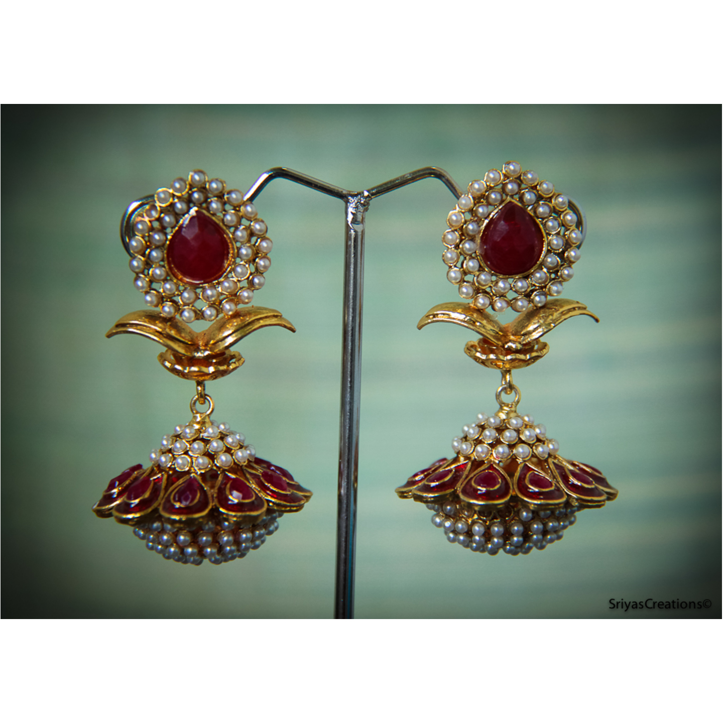Red Pearl Drop Floral Dangler