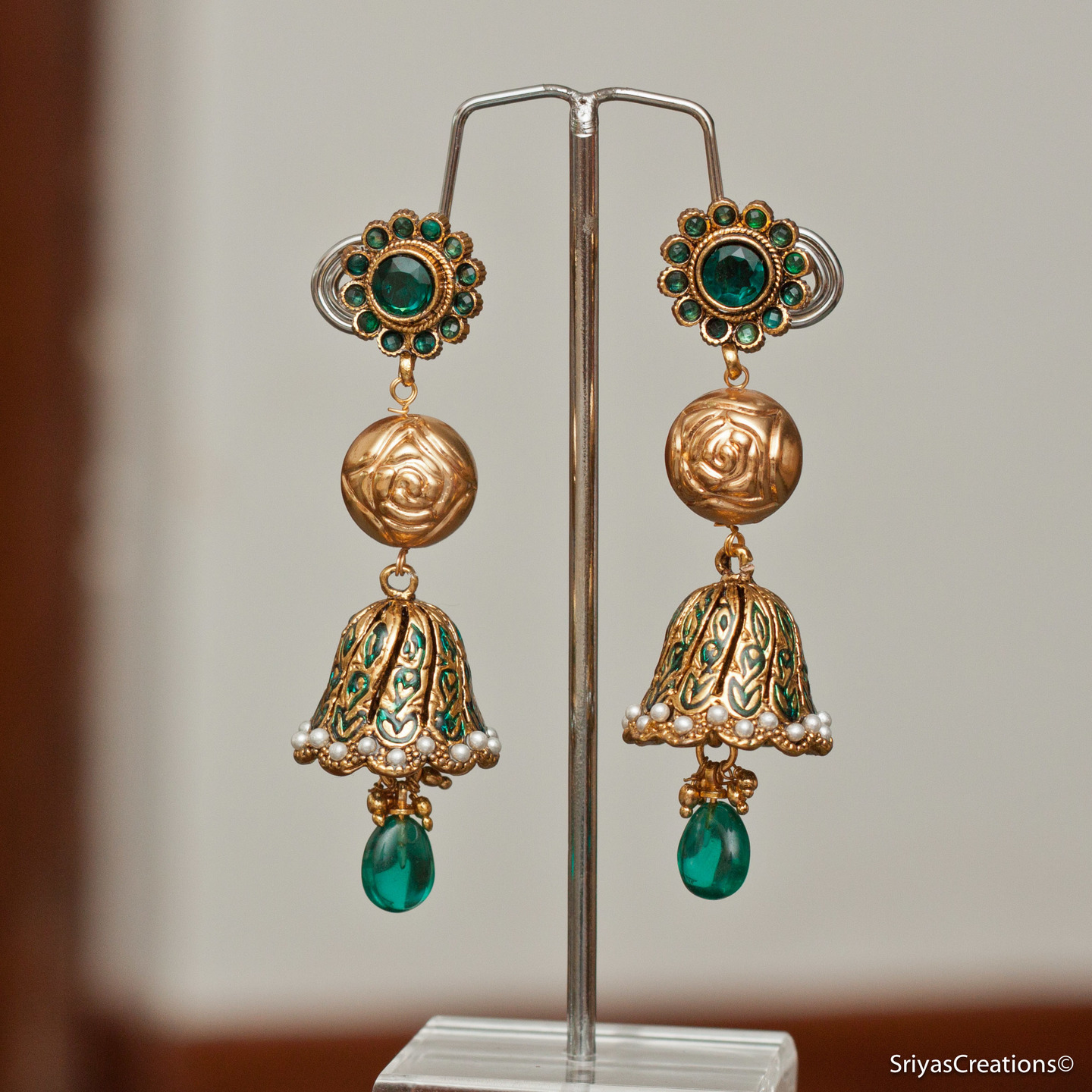 Green Round Multi Layer Jhumka
