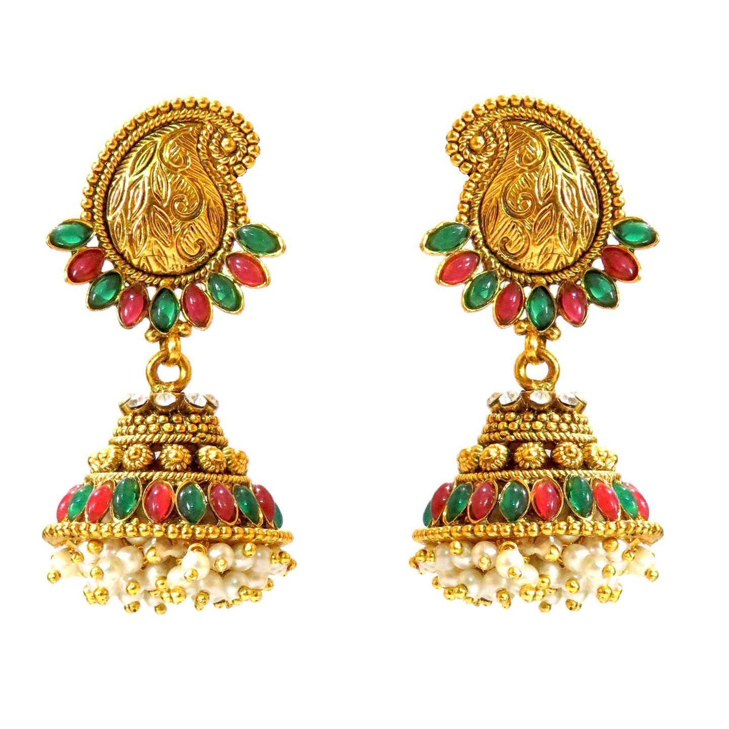 Multi-colored Paisley & Basra Pearl Jumka