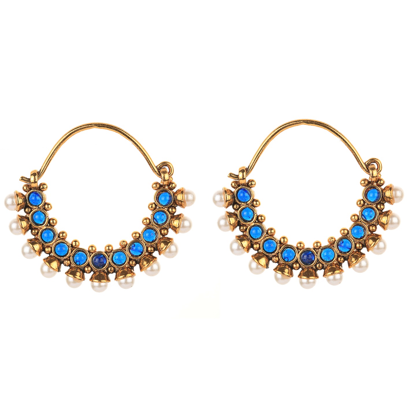 Round Stone Studded Hoops - Navy Blue