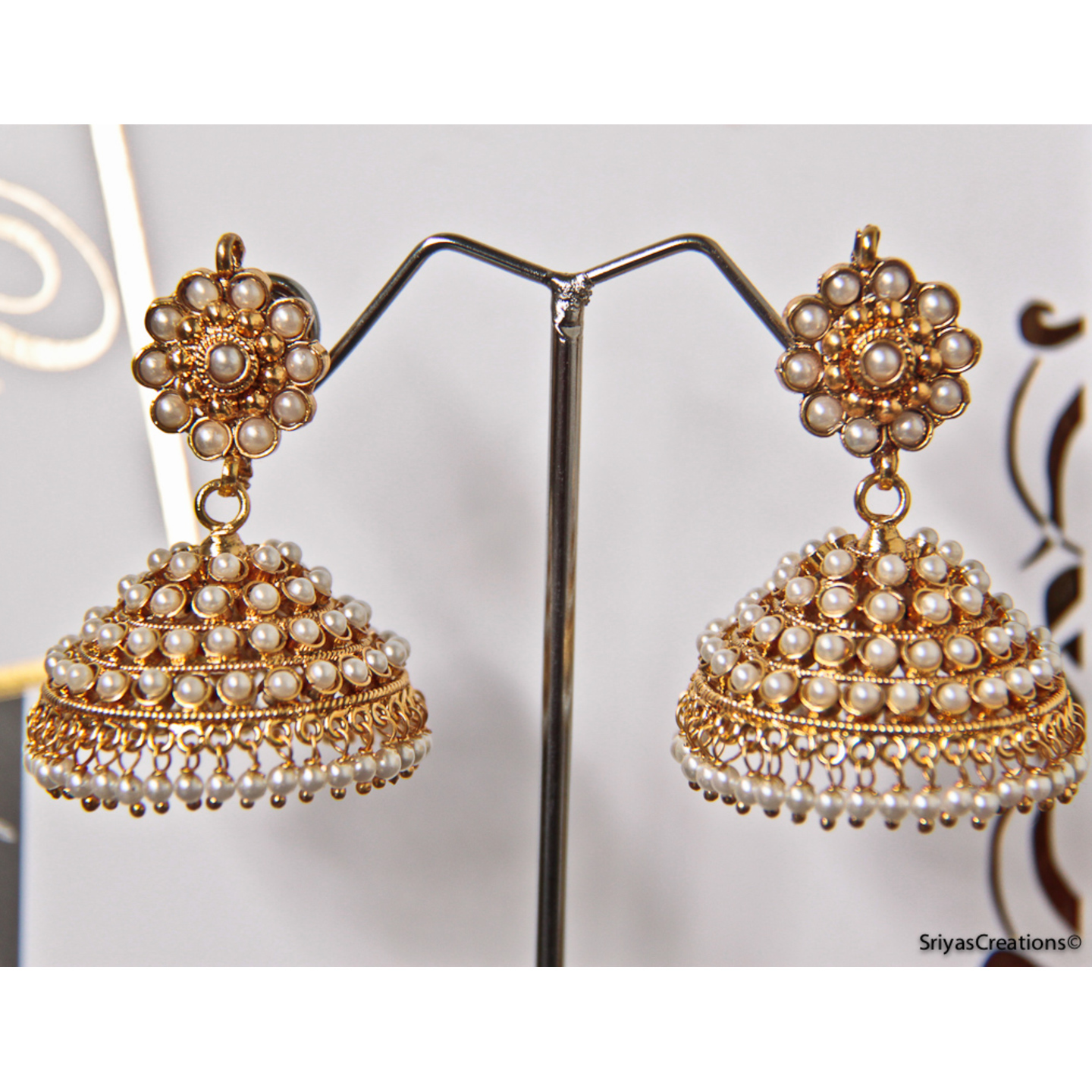 Pearl Round & Stone Studded Jhumka