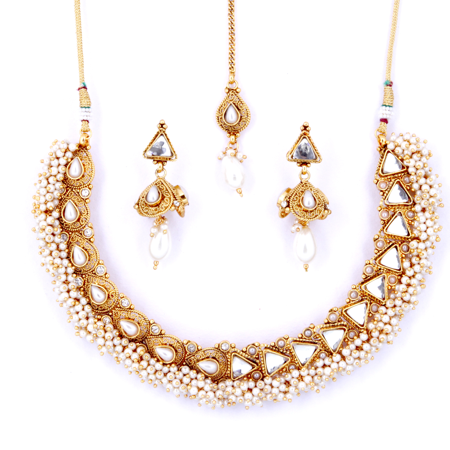 White Stone  Pearl Necklace  Earring
