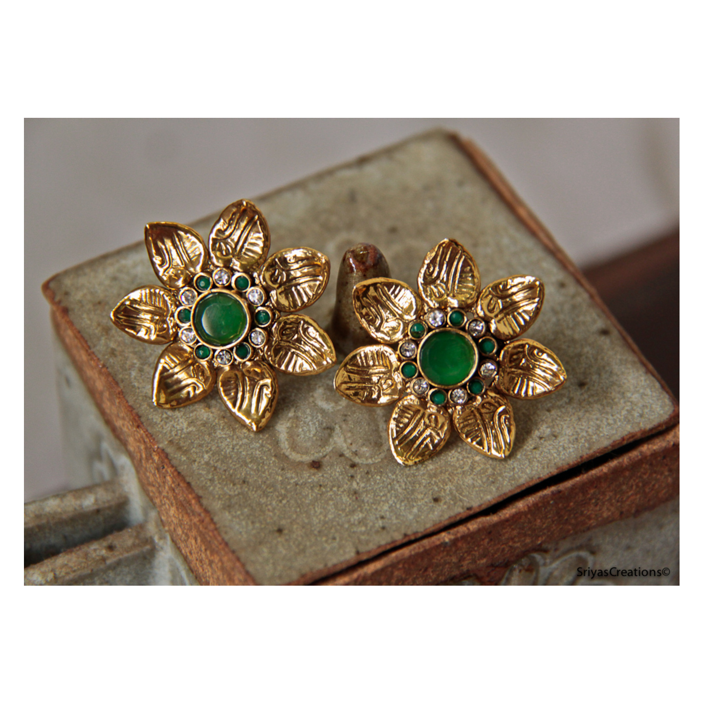 Green Floral Stud