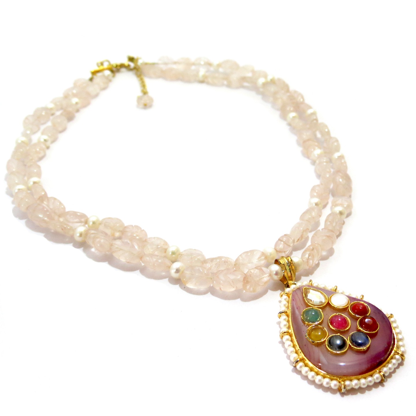 Rose Quartz Navrathan Necklace
