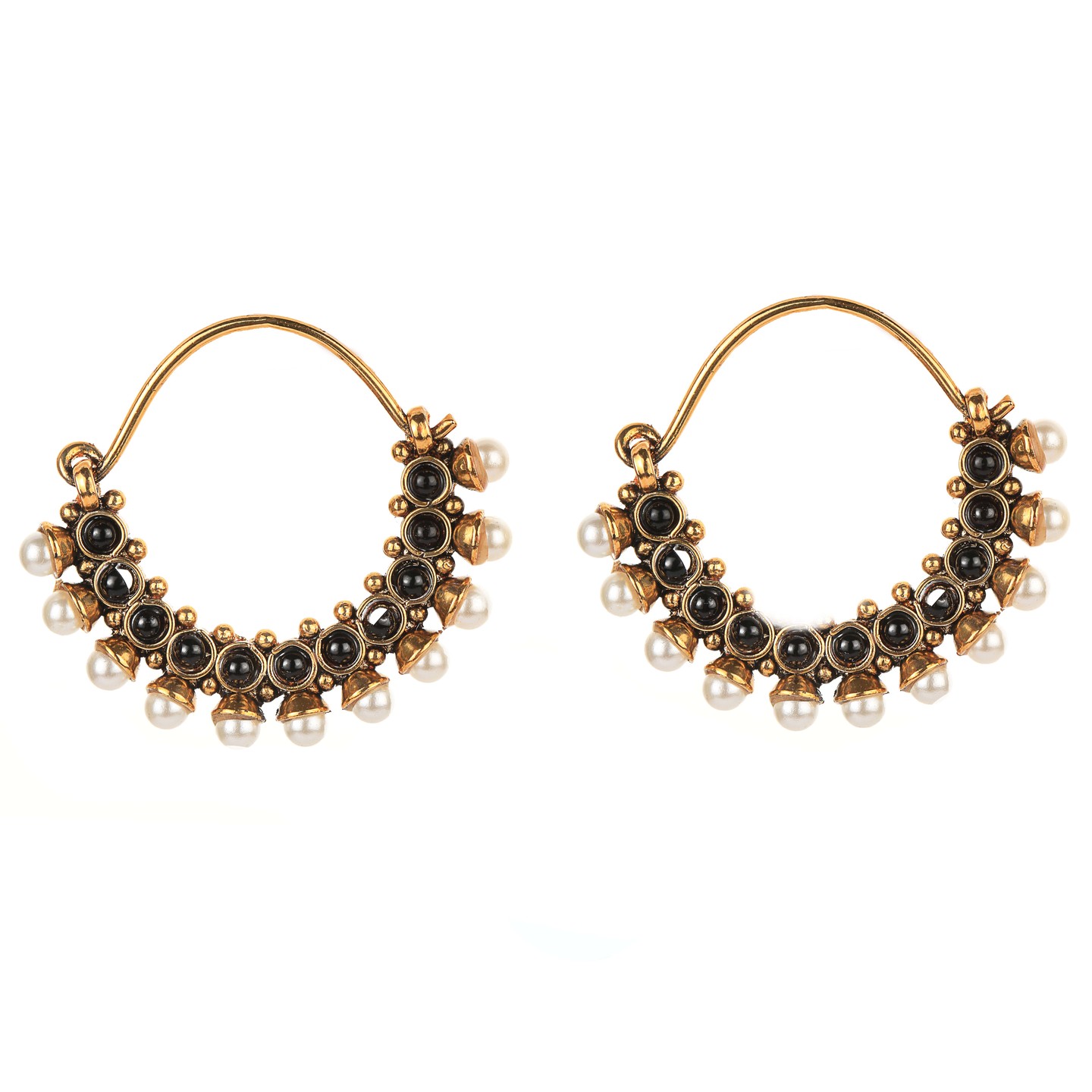 Round Studded Hoops - Black