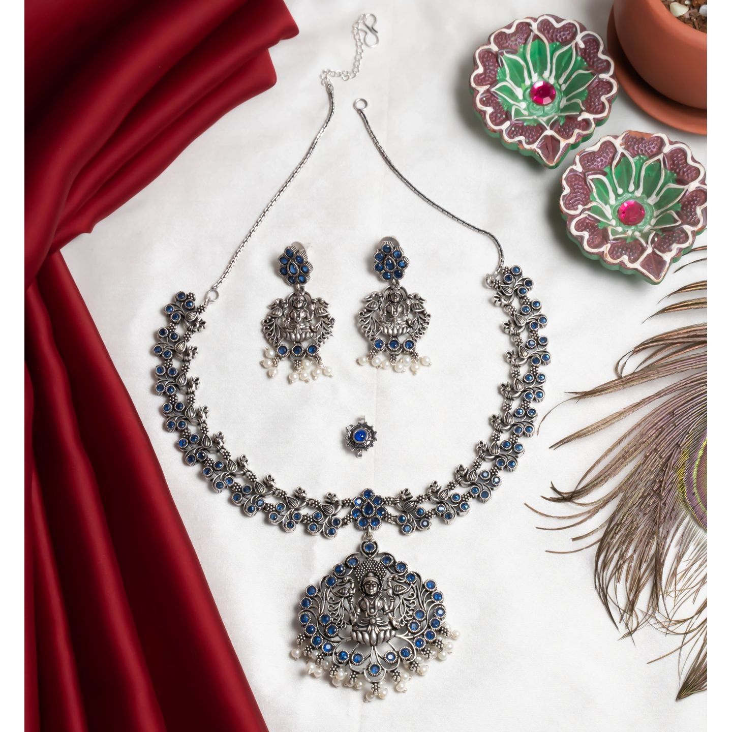 Blue Stone Peacock Lakshmi Long Hara Set