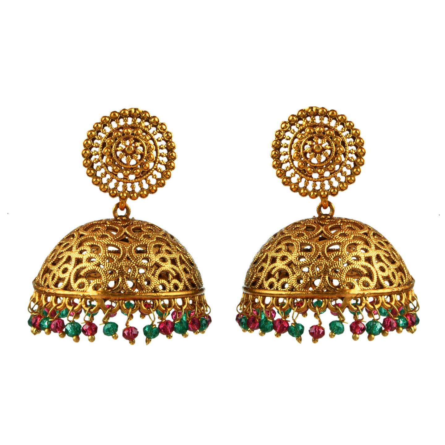 Red Green Gold Jali Work Jumka