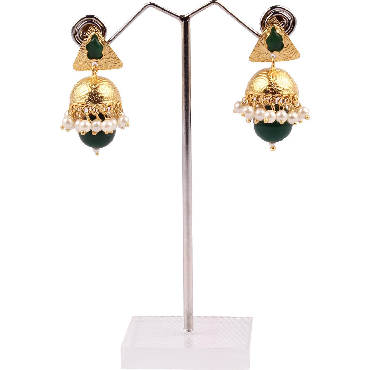Green Stone & Pearl Gold Jumkas