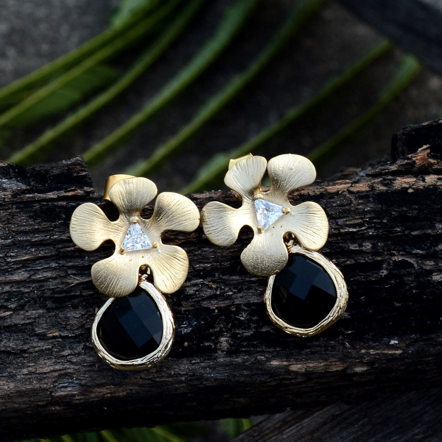 Floral Black Drop Earring