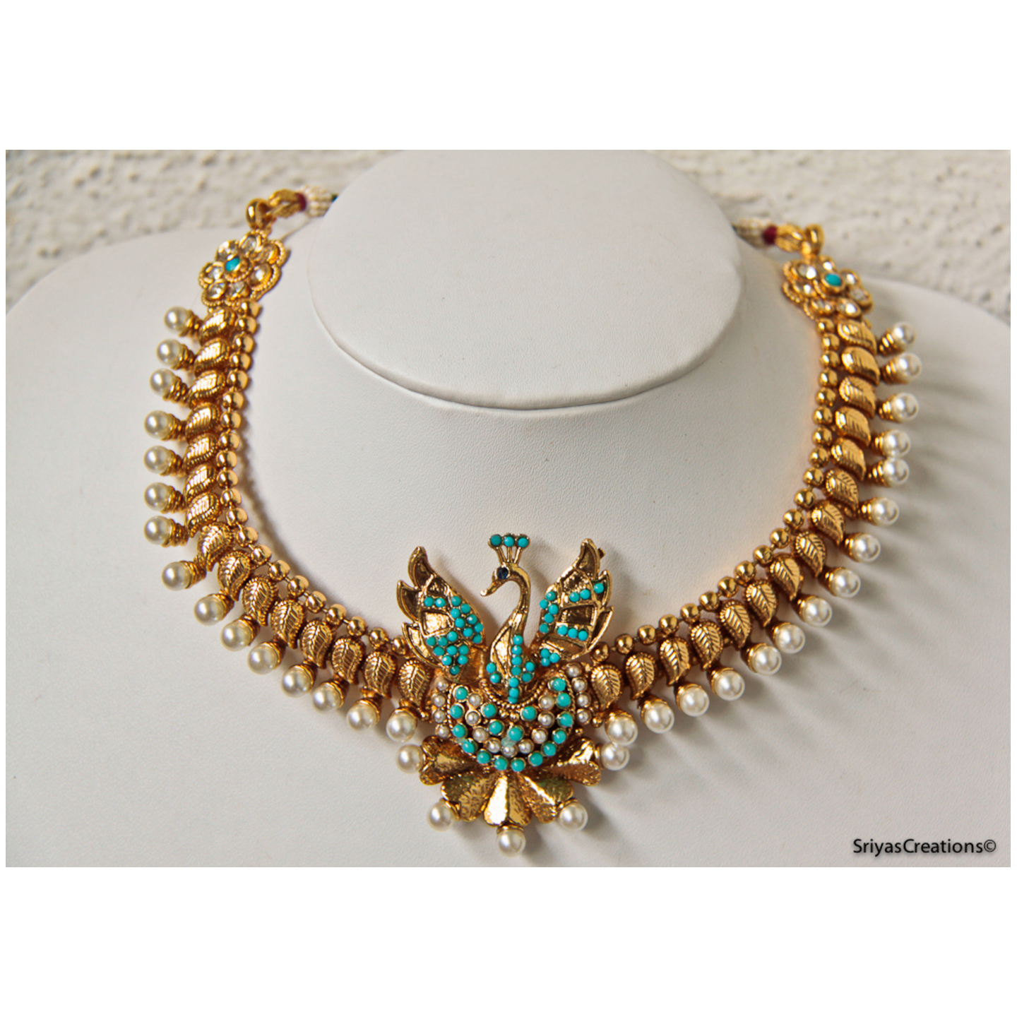 Peacock Pendant Necklace Set - Turquoise