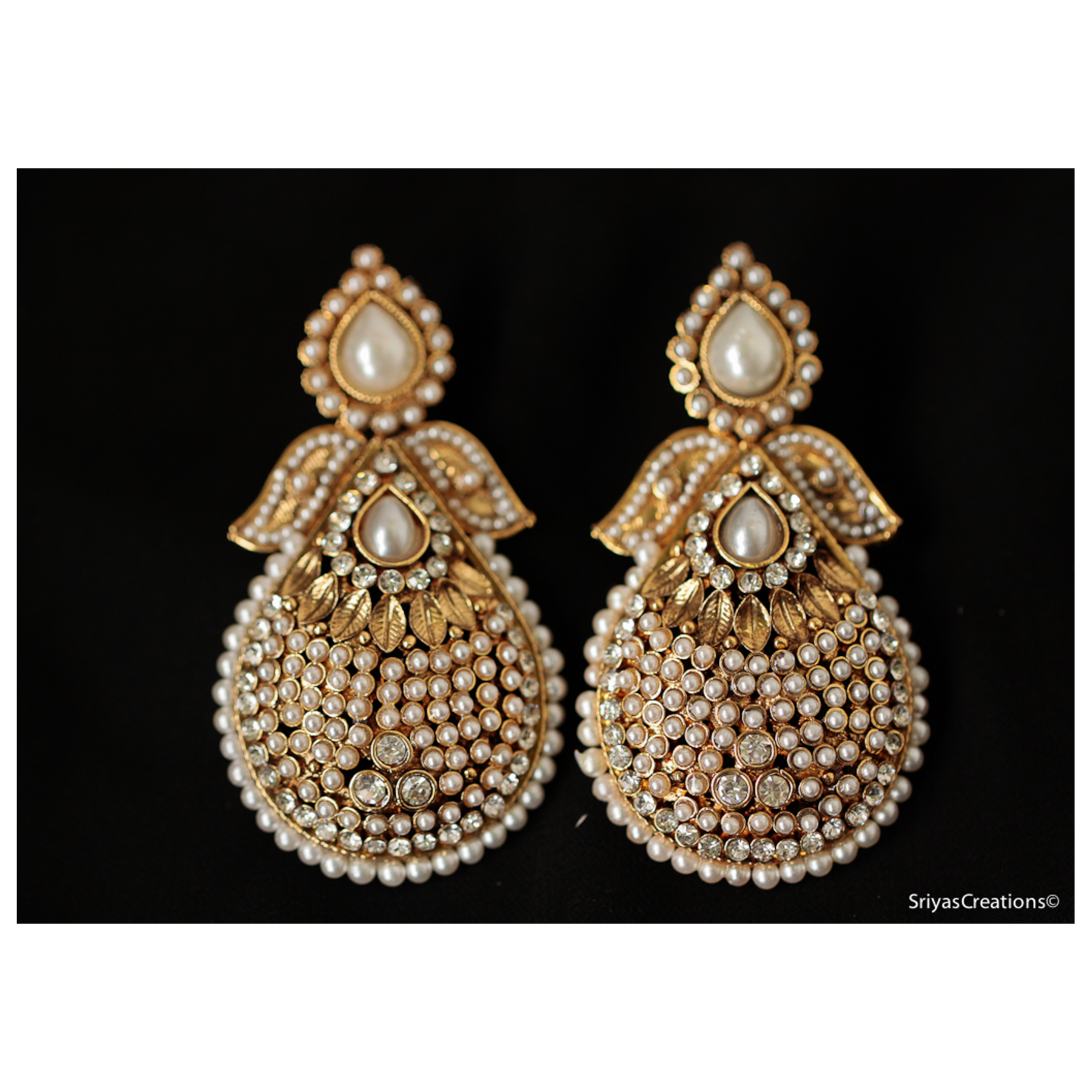 Pearl Drop Leaf Earrings