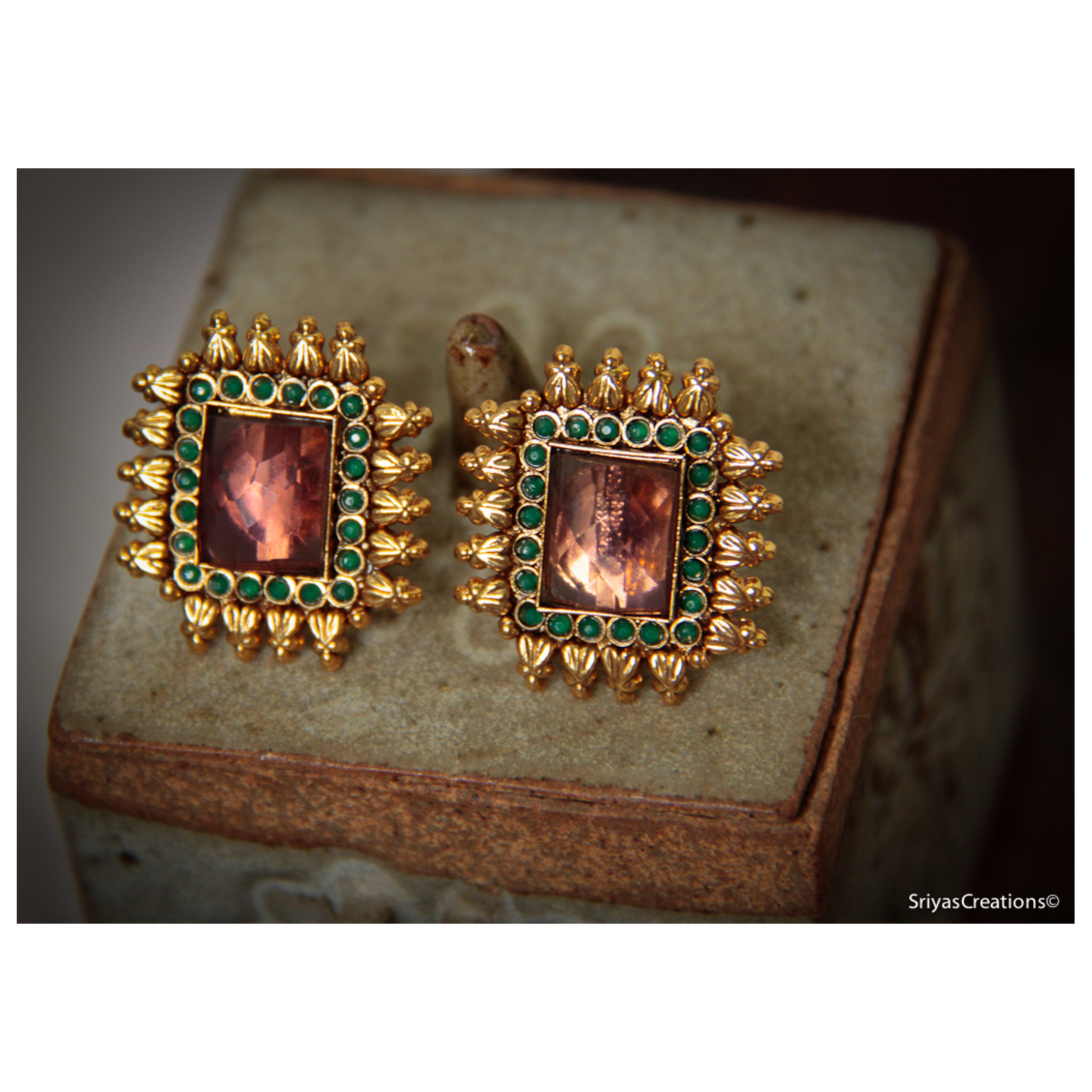 Purple Green Gold Square Stud