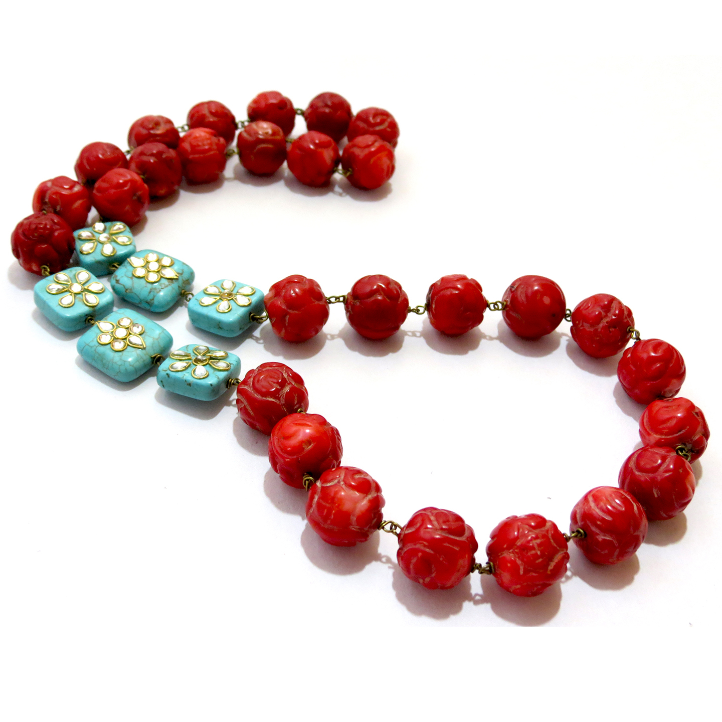 Square Turquoise Coral Necklace