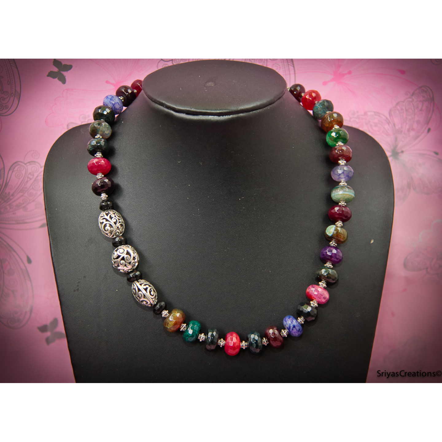 Multi Color & Silver Beaded Necklace