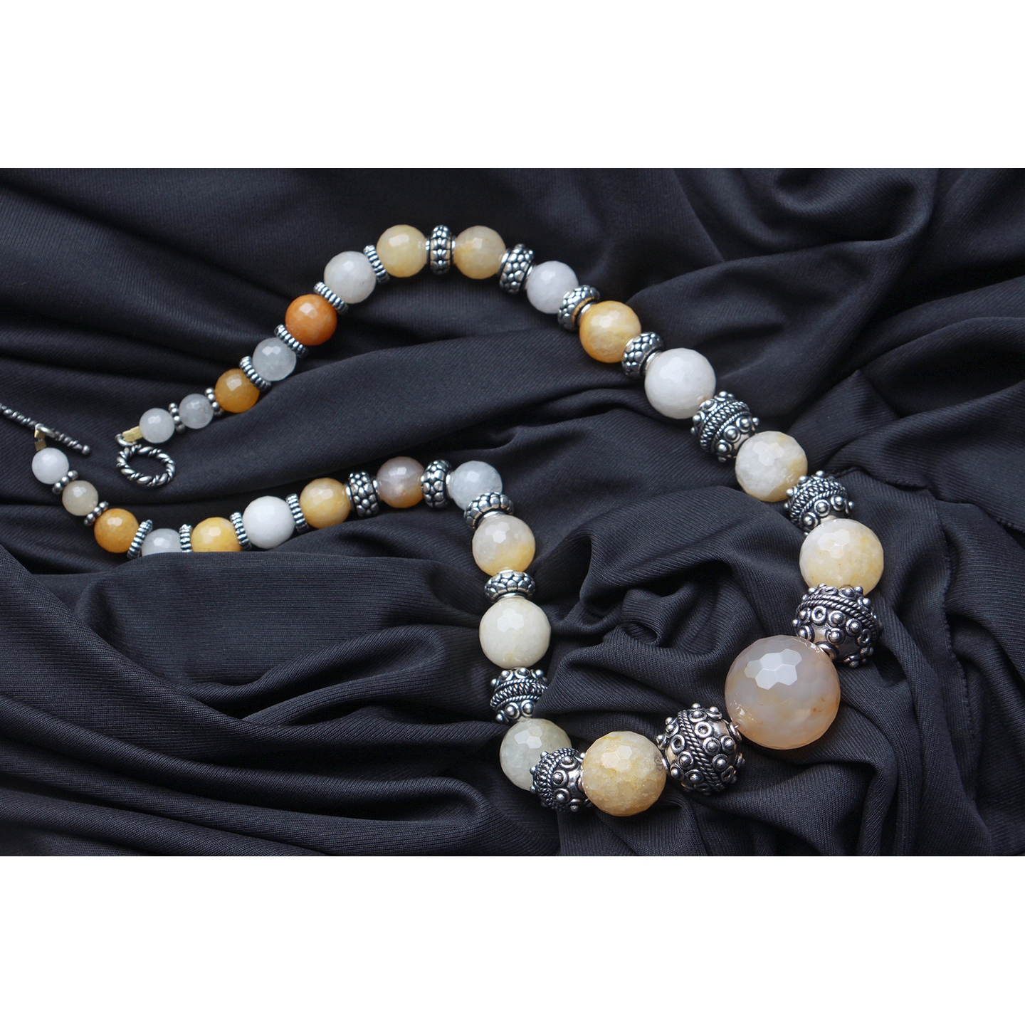 Yellow Agate Silver Tone Gemstone Handmade Designer Necklace Set