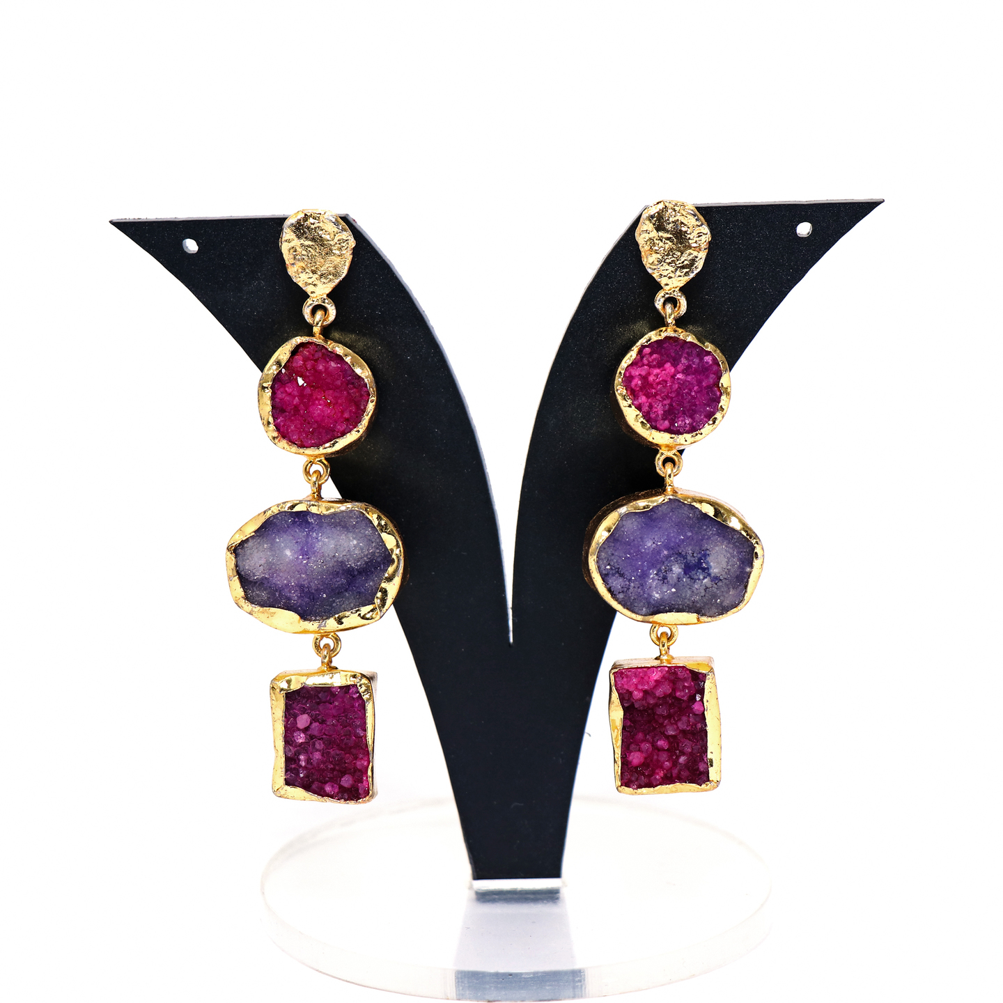 Purple Pinkish Stone Gold Designer Dangler Earrings