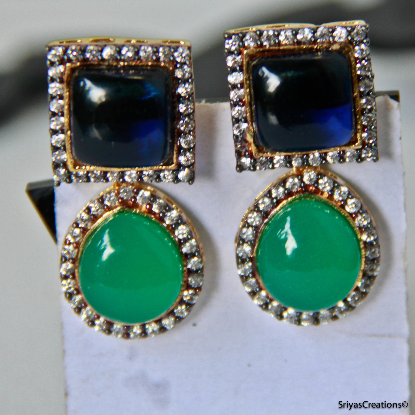 Green Drop Blue Square Ad Earring