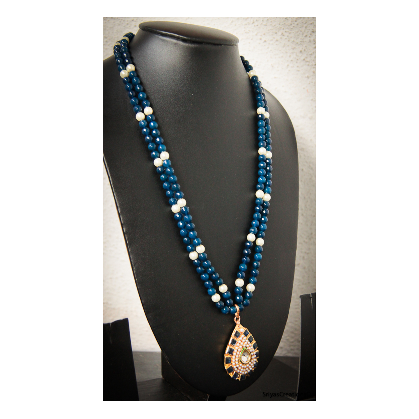 Two Layer Midnite Blue Pearl Drop Necklace Set