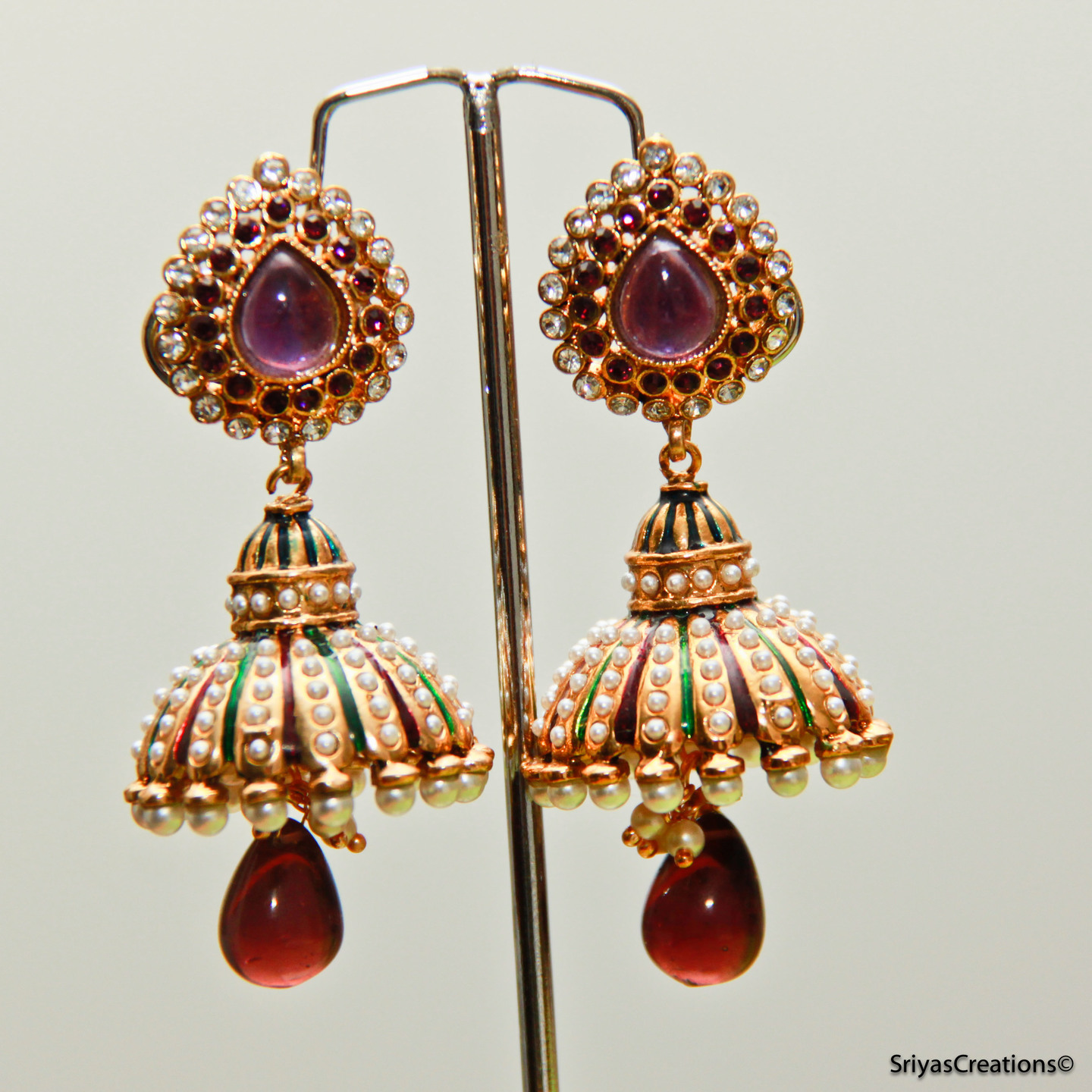 Purple Drop & Pearl Studded Jhumka