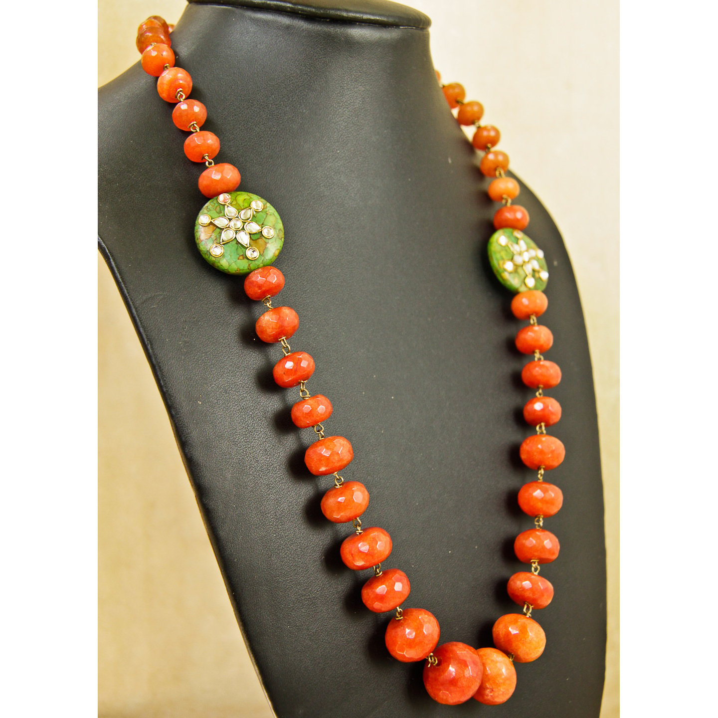 Orange Agate Green Side Pendant Necklace
