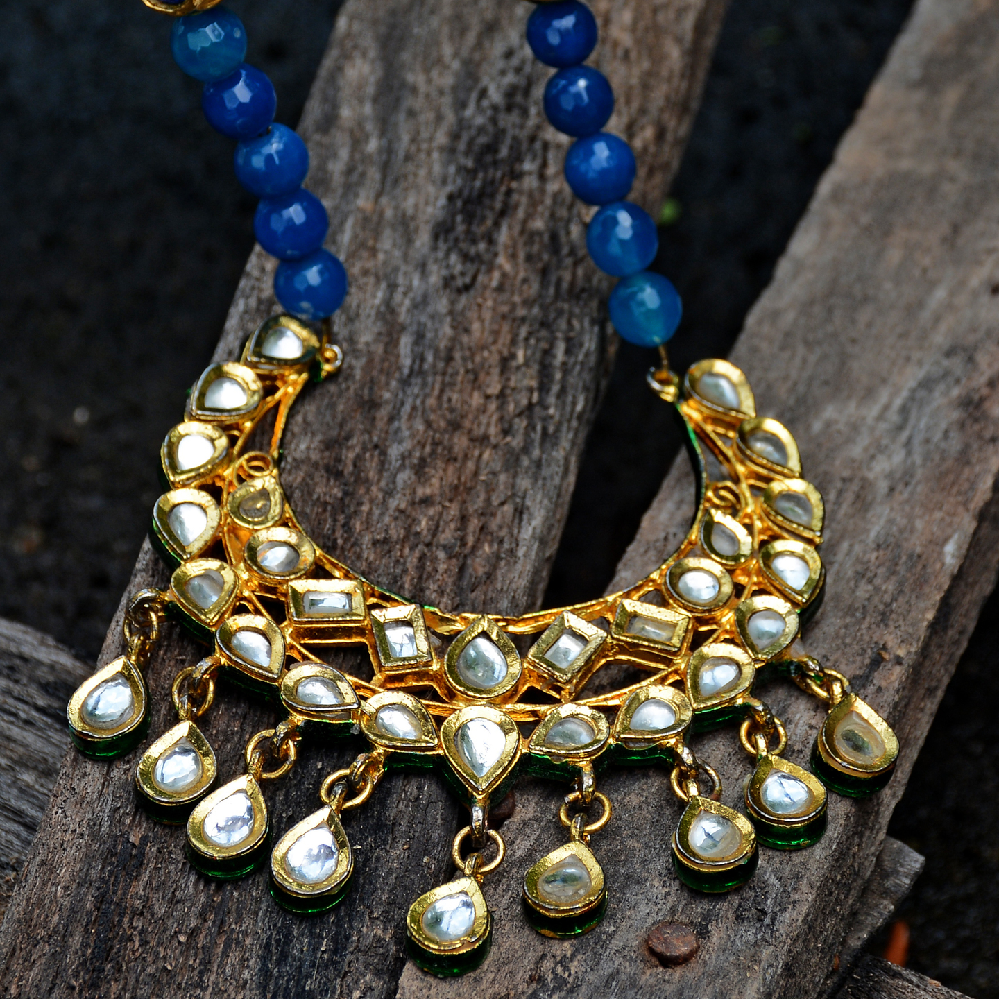 Kundan Chand Blue Agate Necklace