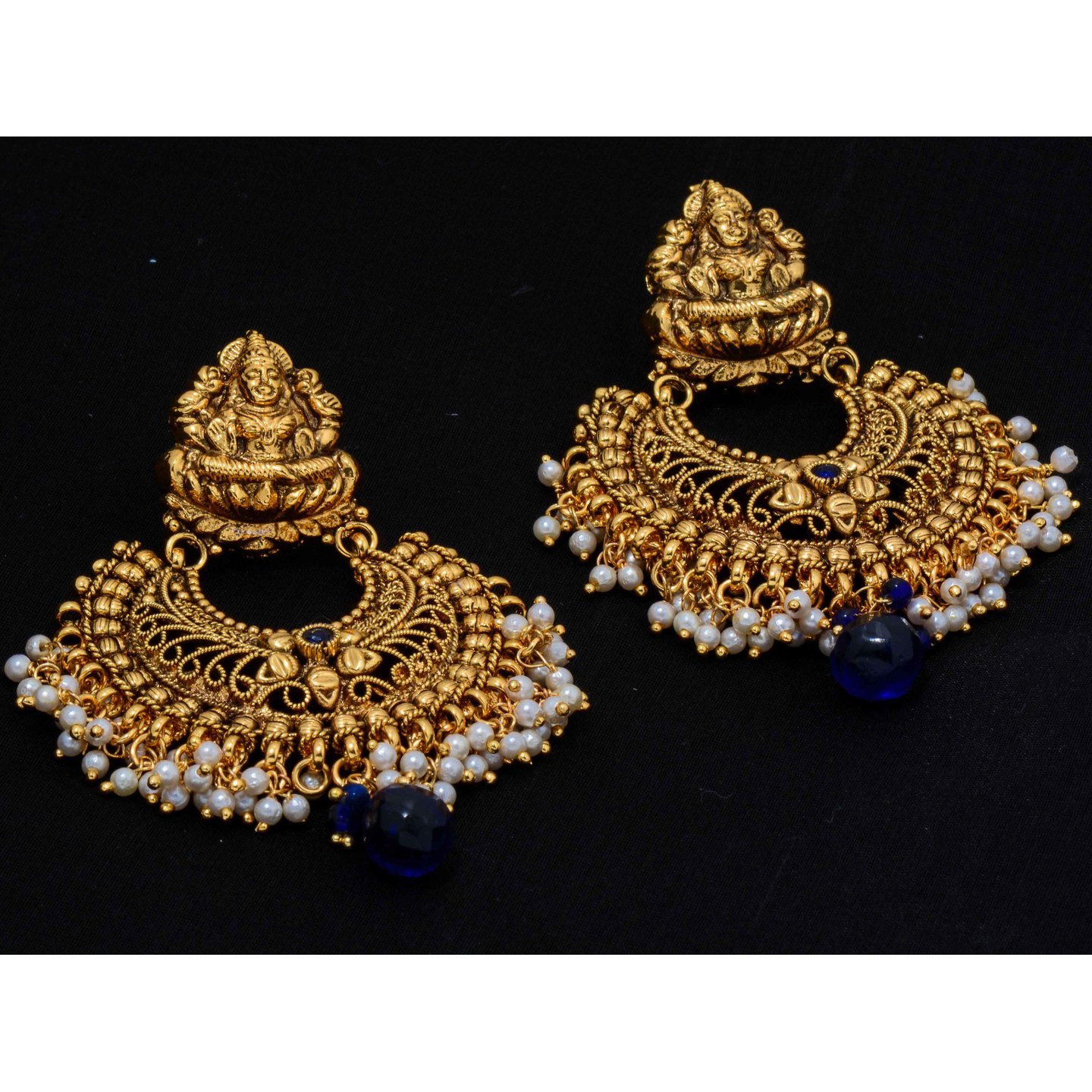Blue & Pearl -Lakshmi Wedding ChandBali Earrings