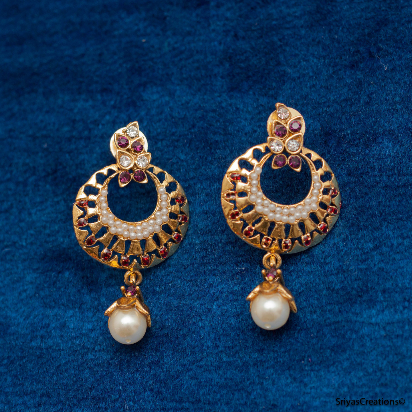 Purple Floral Chand Earrings - Small